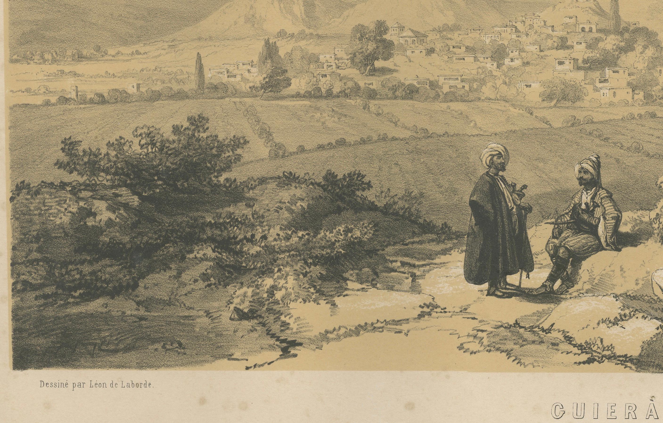 Vue ancienne du Geyre (ancienne Aphrodisias) - Lithographie de Louis de Laborde, vers 1840 Bon état - En vente à Langweer, NL