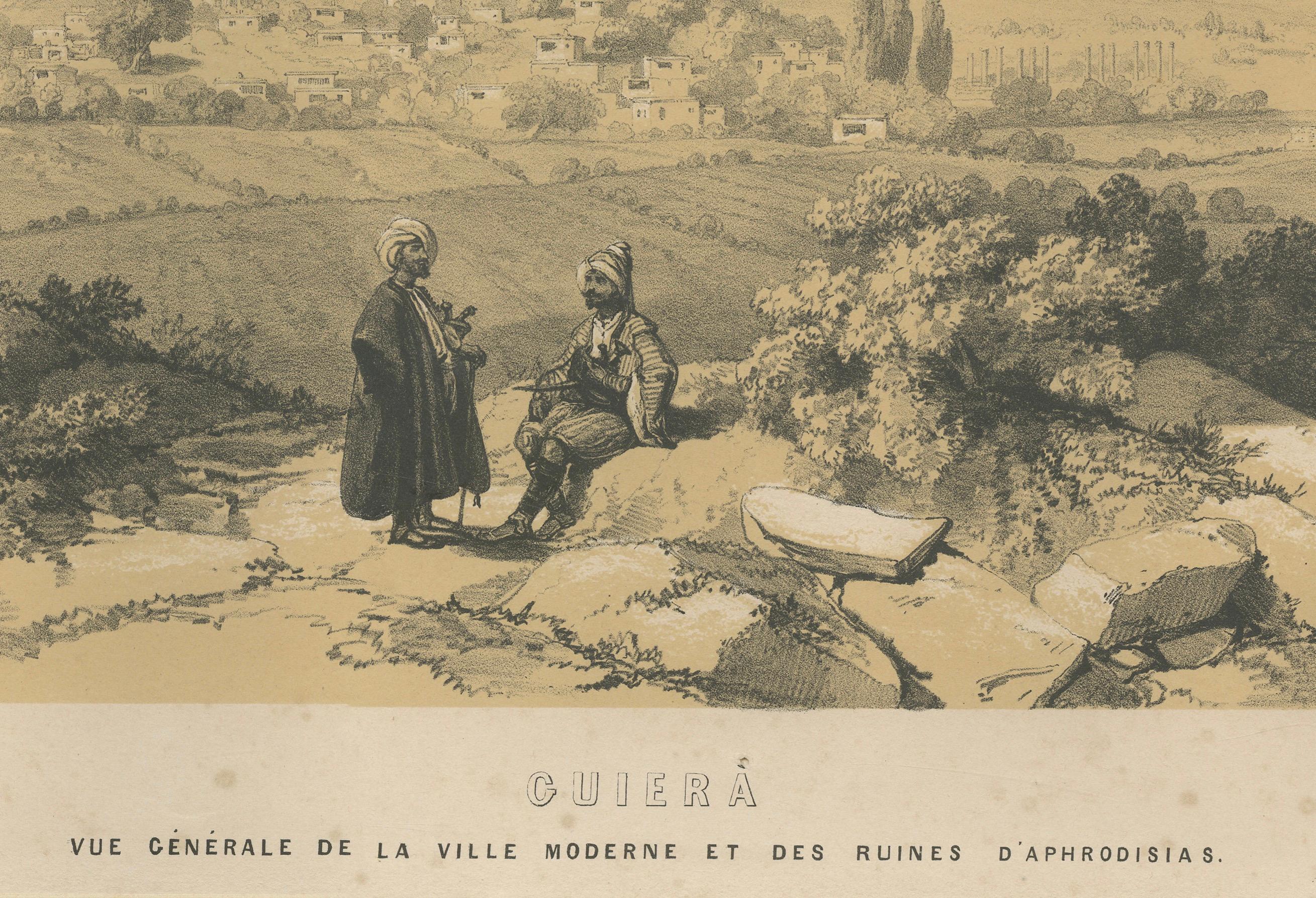 Papier Vue ancienne du Geyre (ancienne Aphrodisias) - Lithographie de Louis de Laborde, vers 1840 en vente