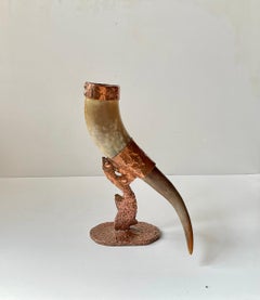 Old Viking Drinking Horn on Sculptural Copper Stand
