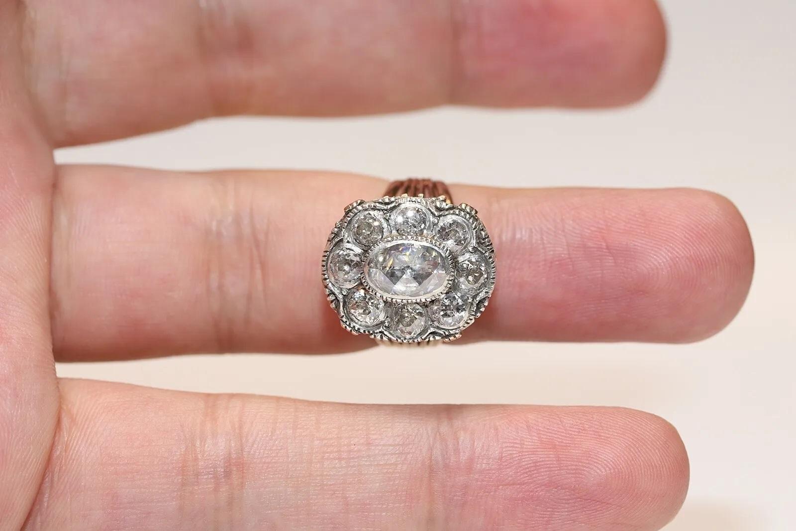 Antiguo Vintage 14k Oro Superior Plata Natural Diamante Decorado Anillo Tanque Fuerte en venta 3