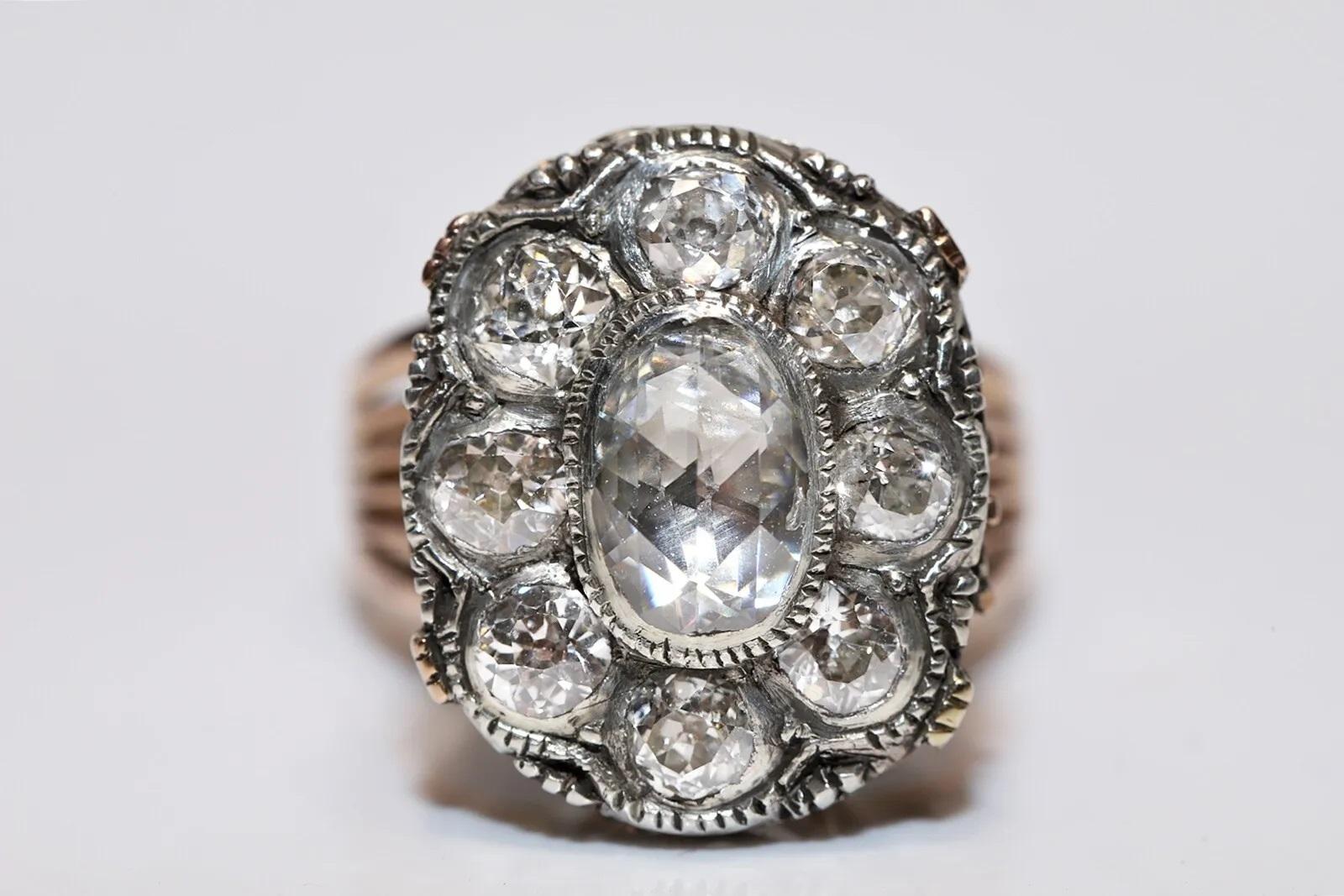 Antiguo Vintage 14k Oro Superior Plata Natural Diamante Decorado Anillo Tanque Fuerte Retro en venta