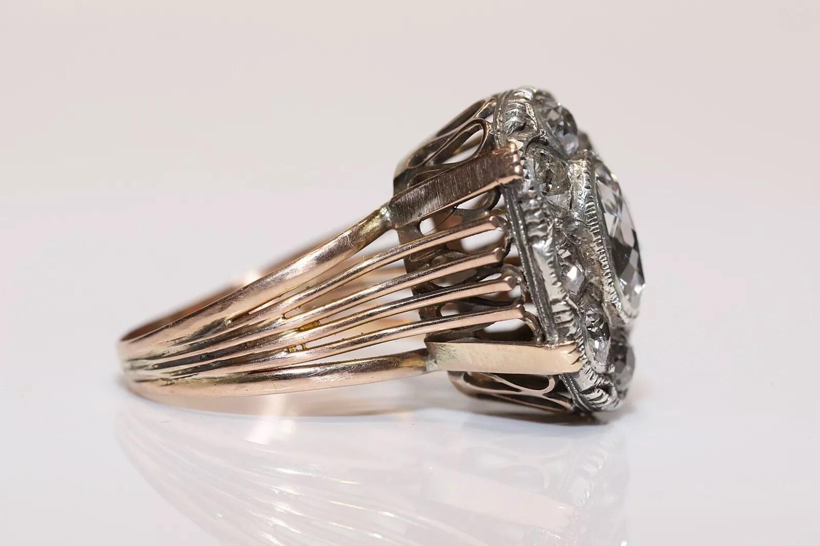 Antiguo Vintage 14k Oro Superior Plata Natural Diamante Decorado Anillo Tanque Fuerte en Bueno estado para la venta en Fatih/İstanbul, 34