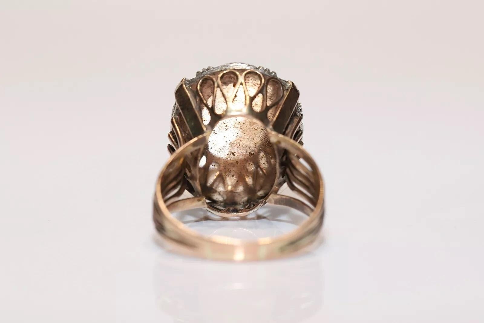 De las mujeres Antiguo Vintage 14k Oro Superior Plata Natural Diamante Decorado Anillo Tanque Fuerte en venta
