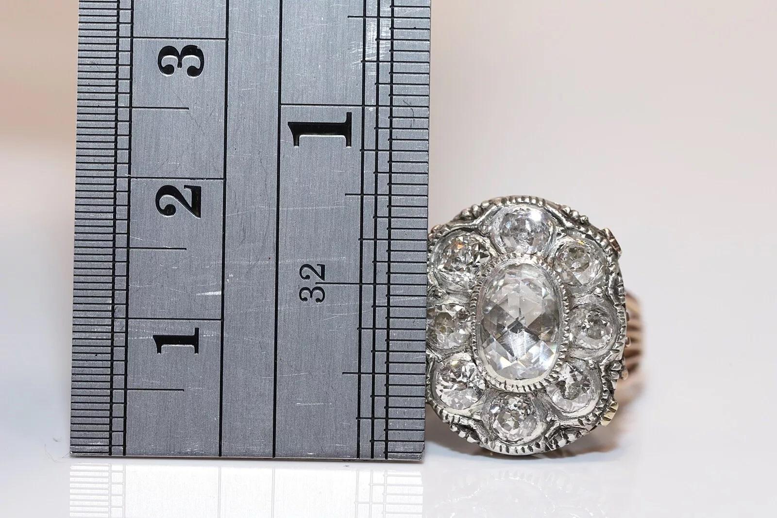 Antiguo Vintage 14k Oro Superior Plata Natural Diamante Decorado Anillo Tanque Fuerte en venta 2