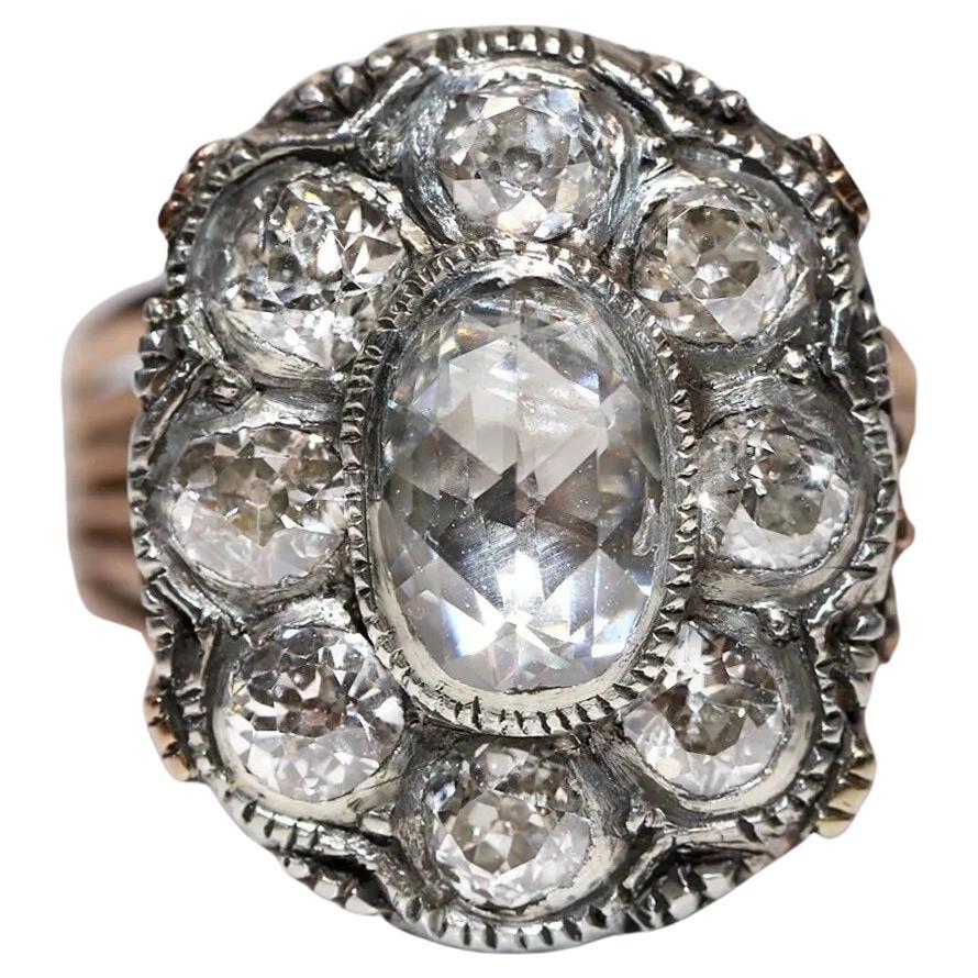 Vieille bague dévorée vintage en or 14 carats avec plateau en argent et diamants naturels décorés