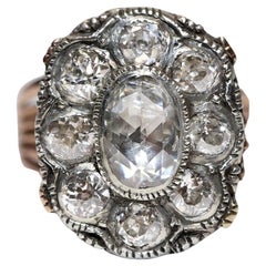 Vieille bague dévorée vintage en or 14 carats avec plateau en argent et diamants naturels décorés