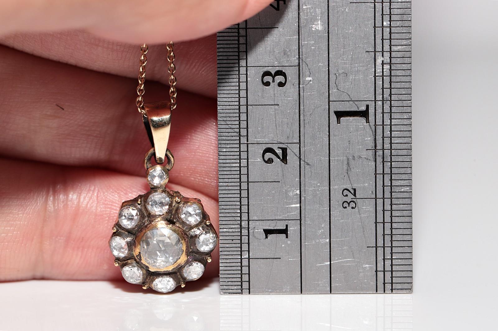 Old Vintage 18k Gold Natürlicher Rosenschliff Diamant Dekorierter Anhänger Halskette im Angebot 5