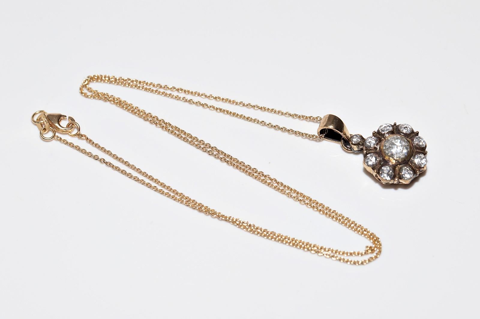 Old Vintage 18k Gold Natürlicher Rosenschliff Diamant Dekorierter Anhänger Halskette im Angebot 9