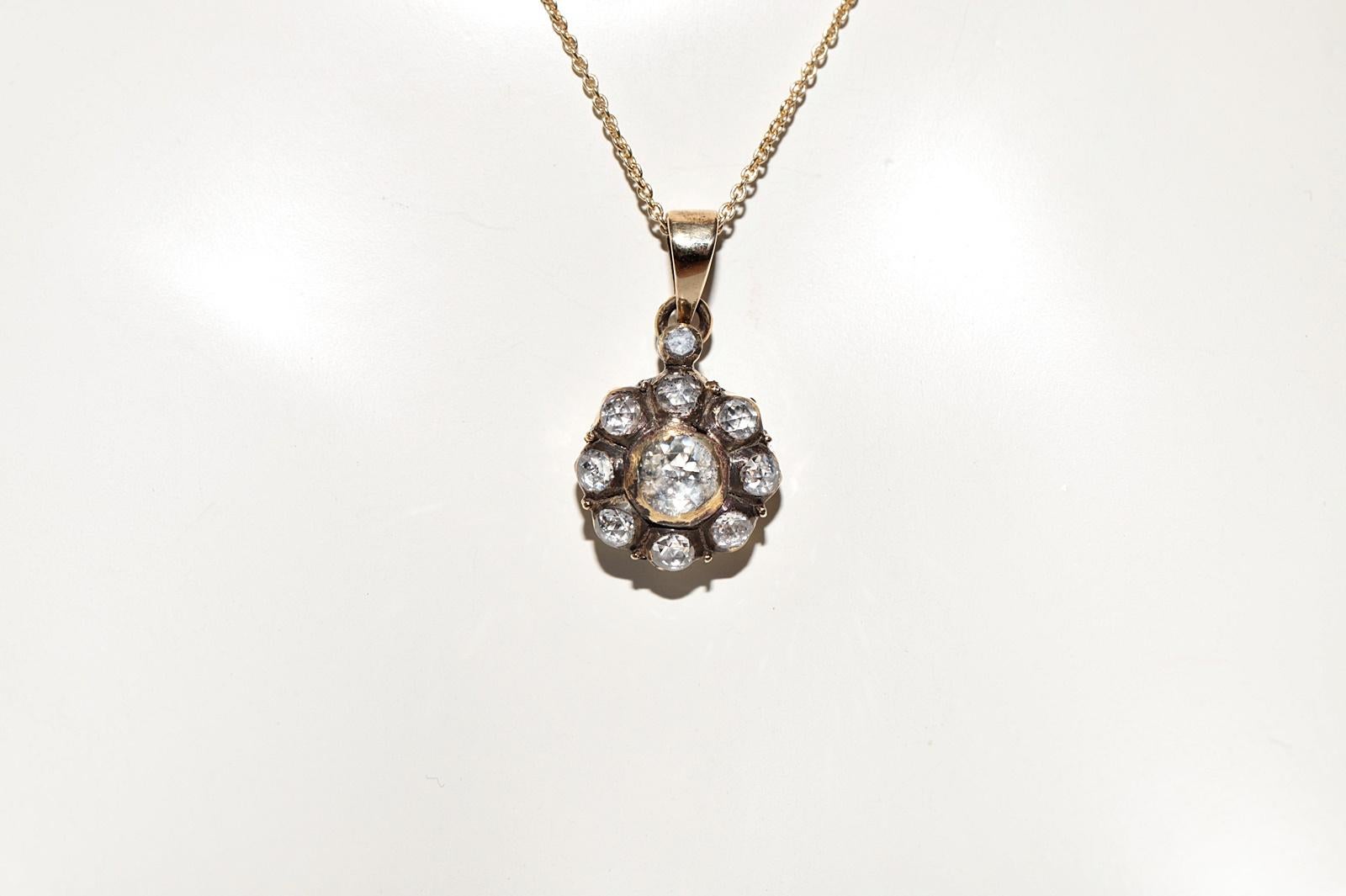 Old Vintage 18k Gold Natürlicher Rosenschliff Diamant Dekorierter Anhänger Halskette (Retro) im Angebot