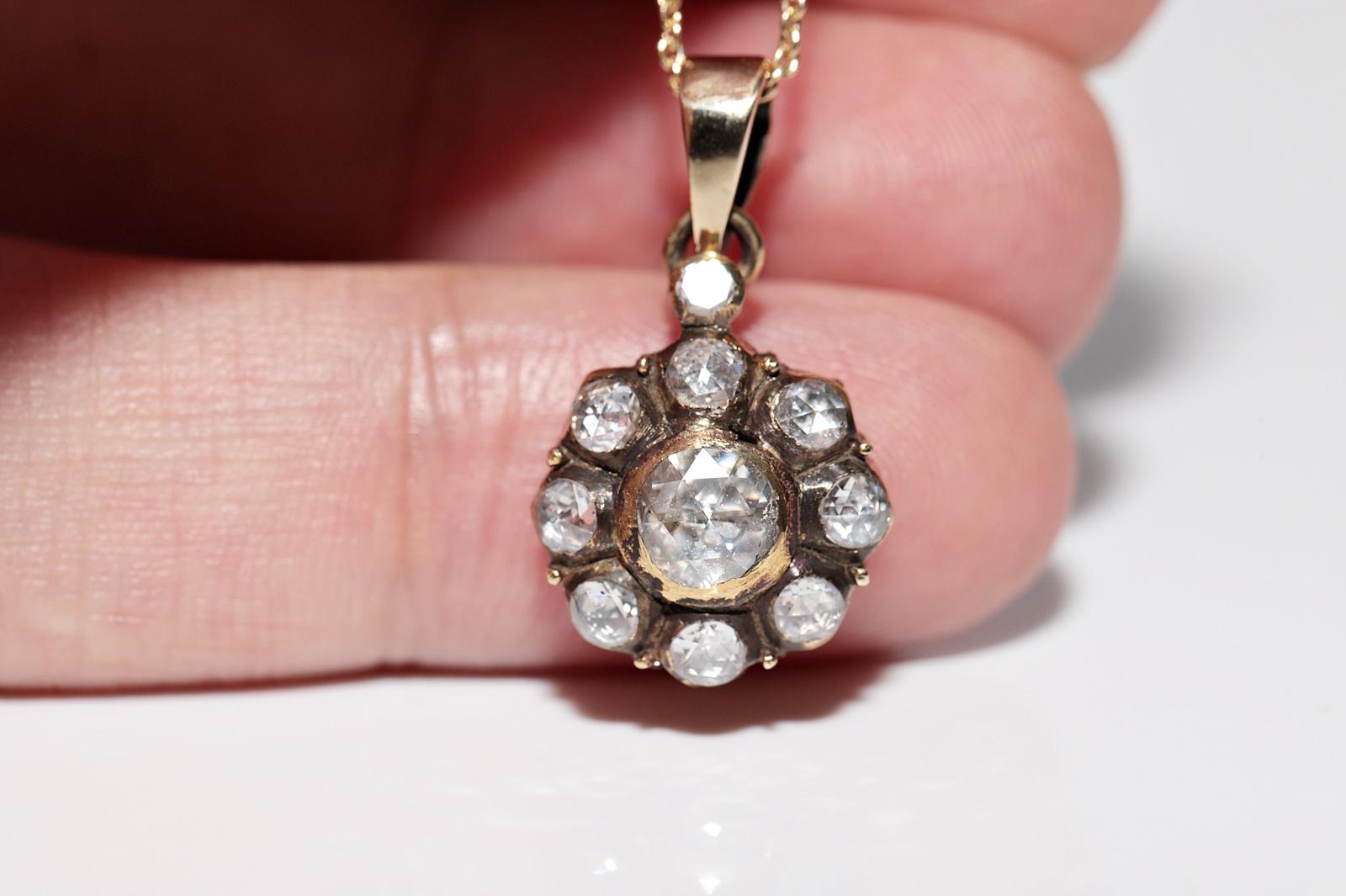 Old Vintage 18k Gold Natürlicher Rosenschliff Diamant Dekorierter Anhänger Halskette Damen im Angebot