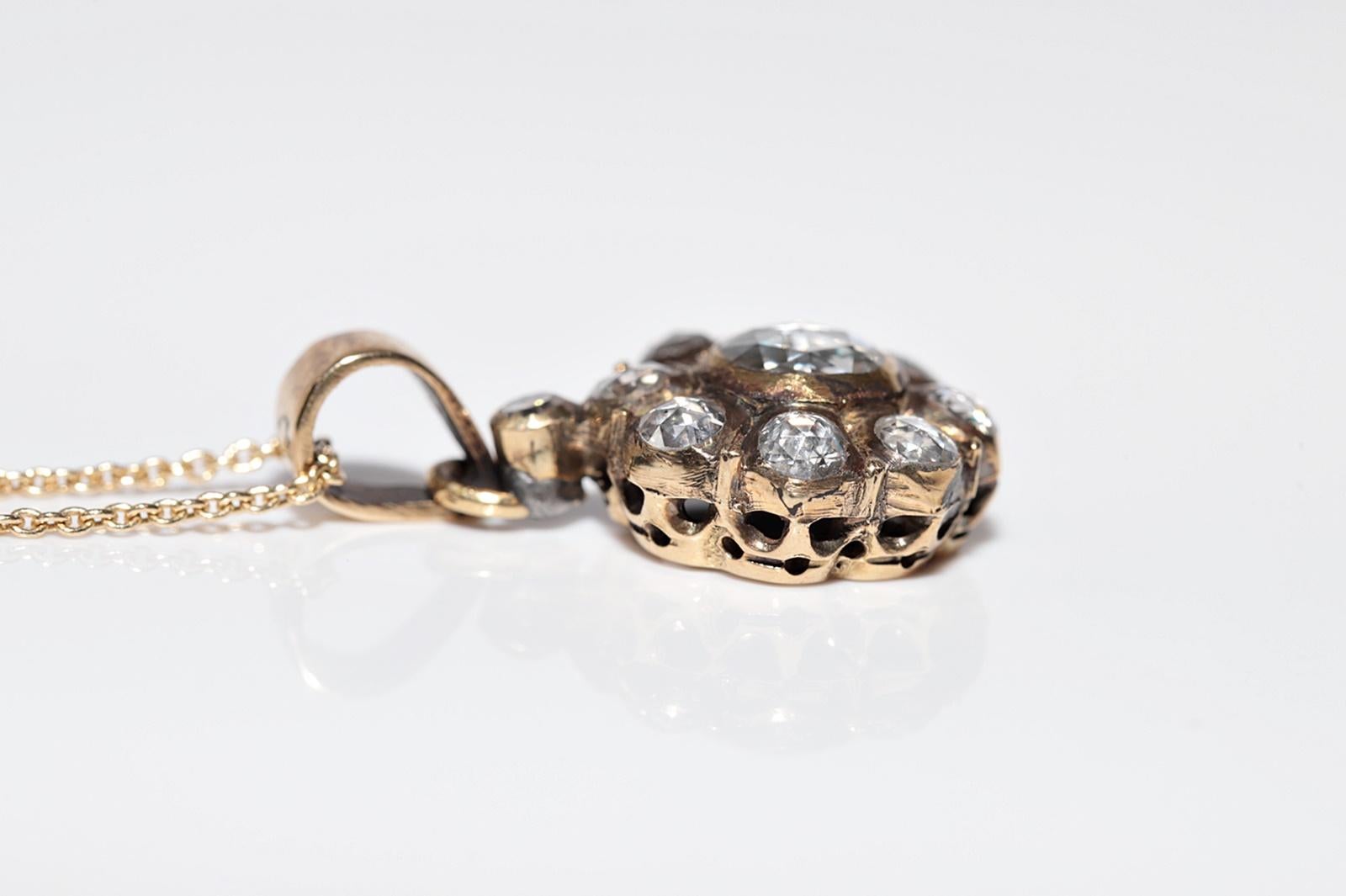 Old Vintage 18k Gold Natürlicher Rosenschliff Diamant Dekorierter Anhänger Halskette im Angebot 1