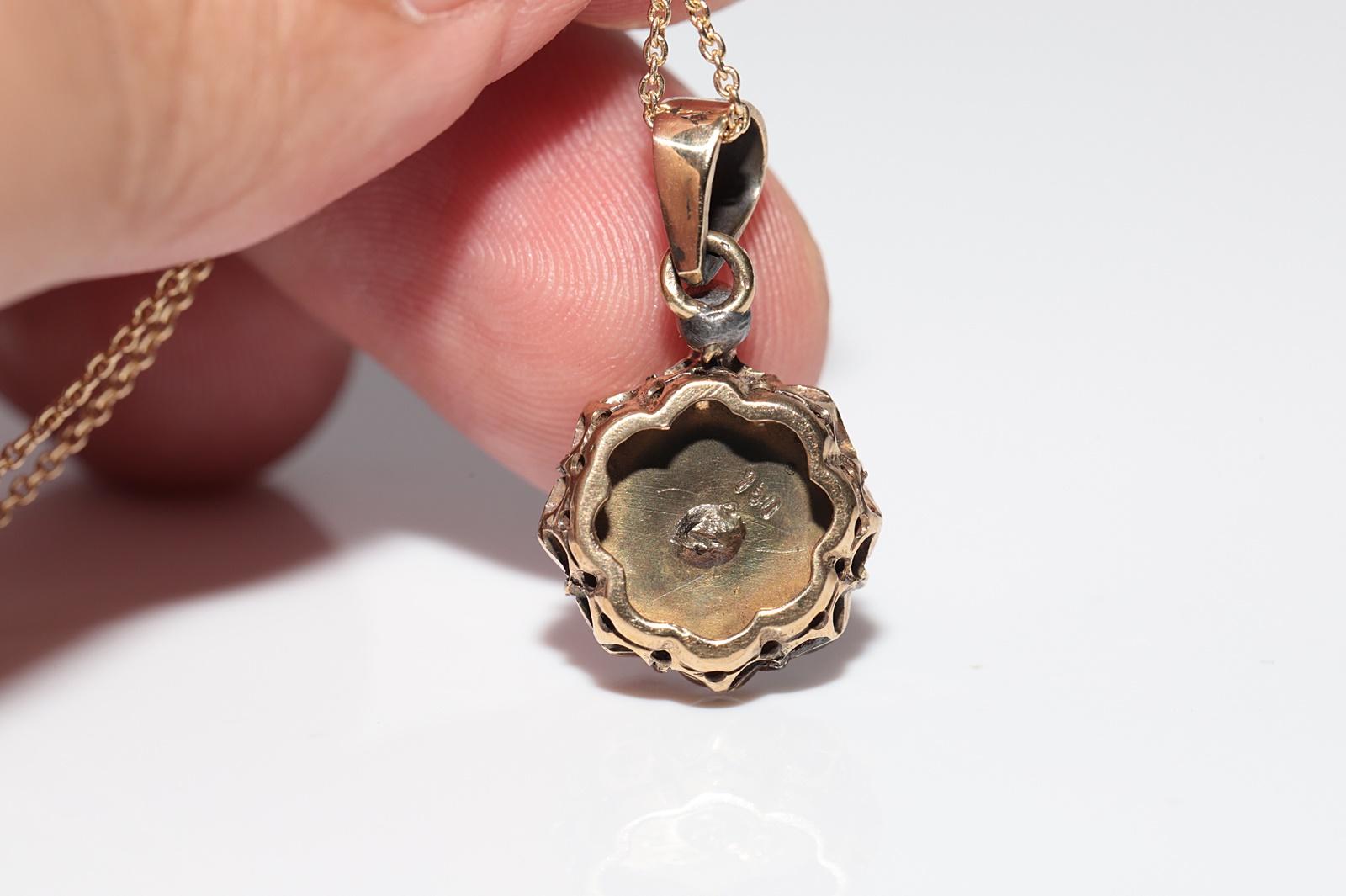 Old Vintage 18k Gold Natürlicher Rosenschliff Diamant Dekorierter Anhänger Halskette im Angebot 2
