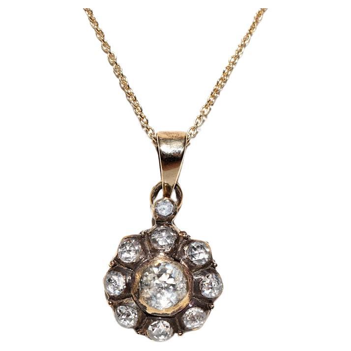 Old Vintage 18k Gold Natural Rose Cut Diamond Decorated Pendant Necklace