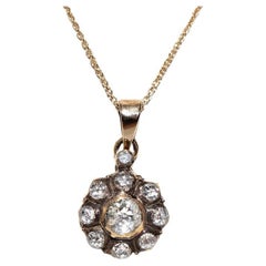 Collana con ciondolo decorato con diamanti naturali taglio rosa in oro 18k Vintage By