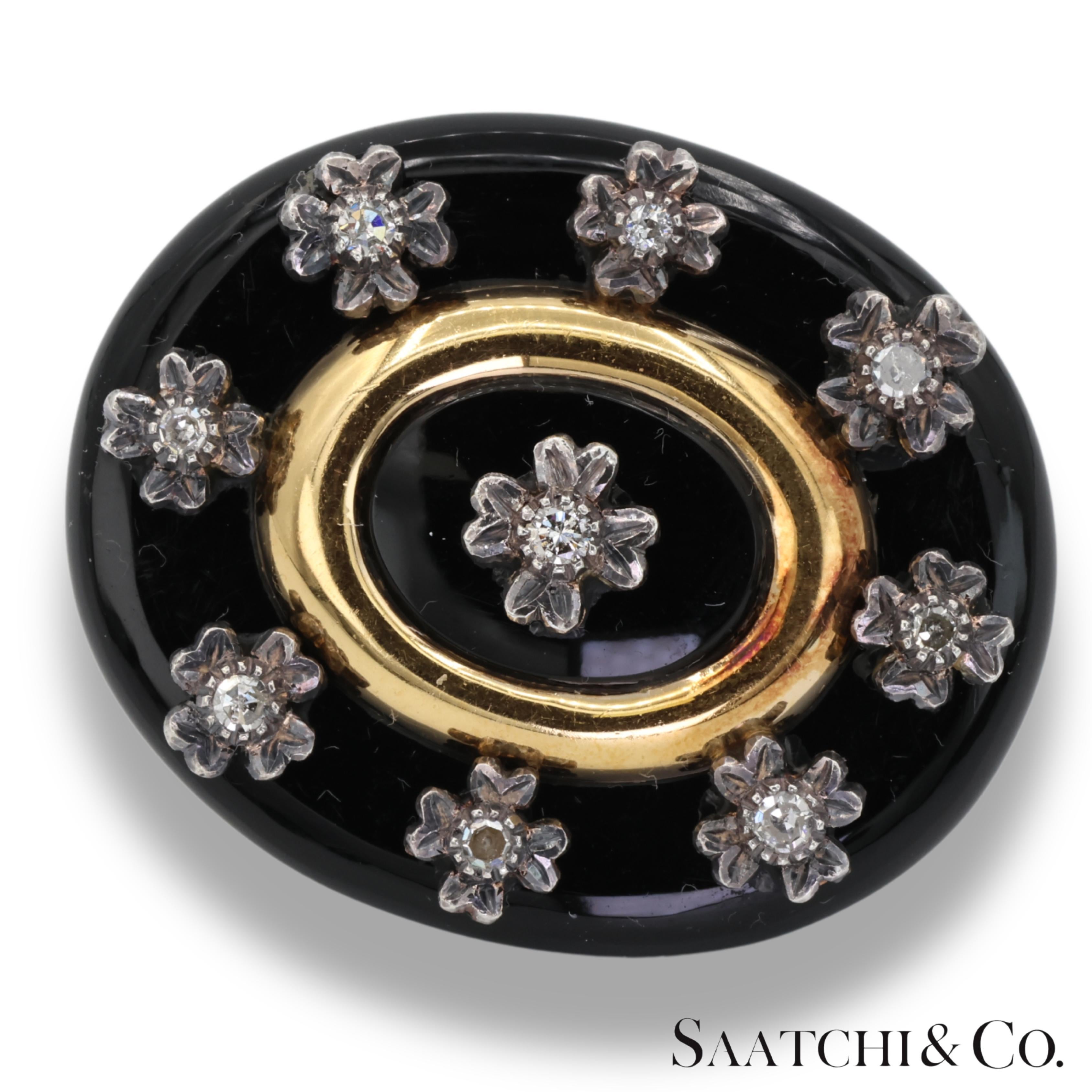 Broche / Alfiler vintage de ónix y diamantes

Tipo de metal Oro rosa de 14 quilates
Peso total del artículo: 23,94 gramos
1:
Peso del diamante natural: 0,50 ct.
Grado de pureza del diamante: SI Blanco
Grado de color del diamante: G-H Máxima