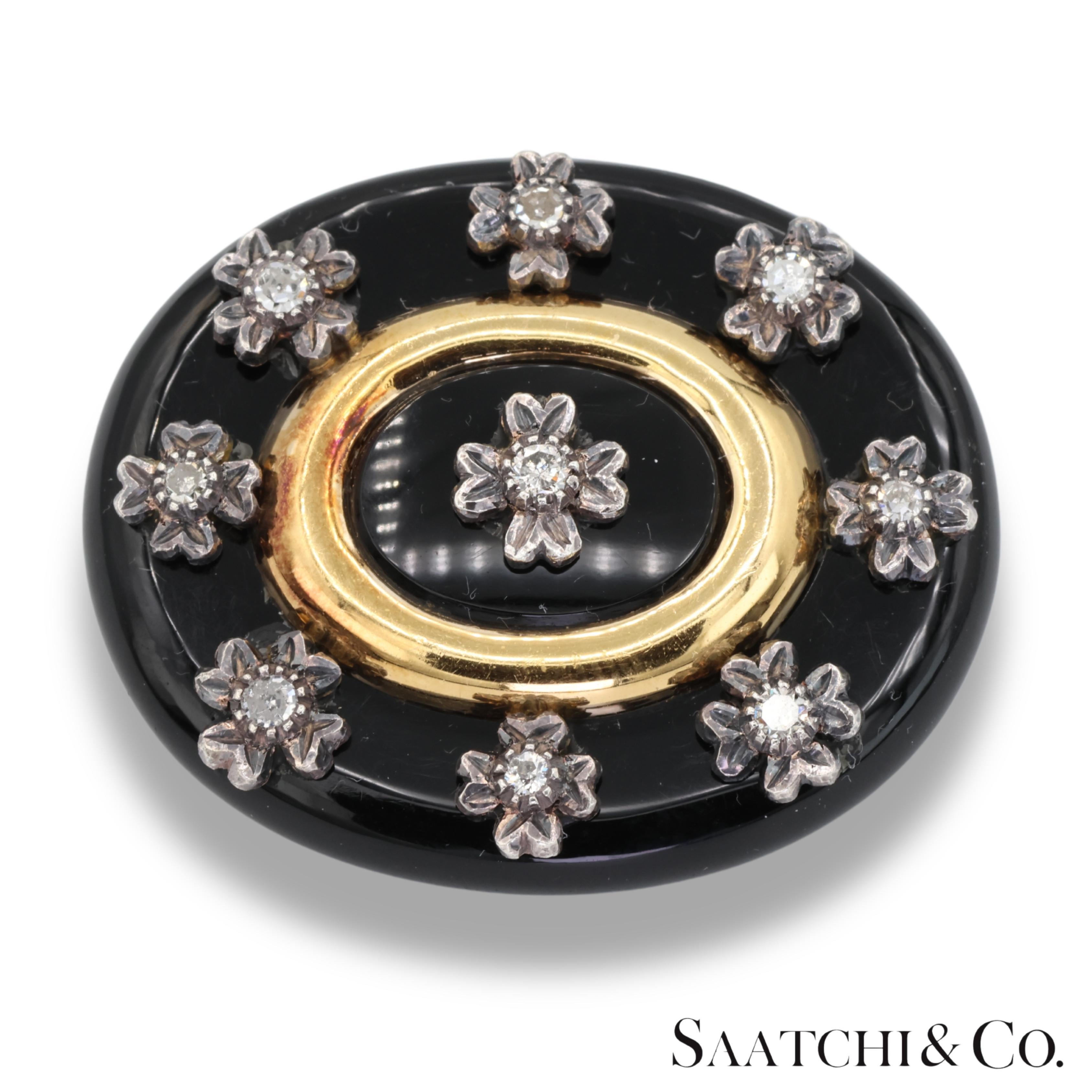 De las mujeres Antiguo broche vintage de ónix ovalado negro de 40 qt con diamante natural en venta