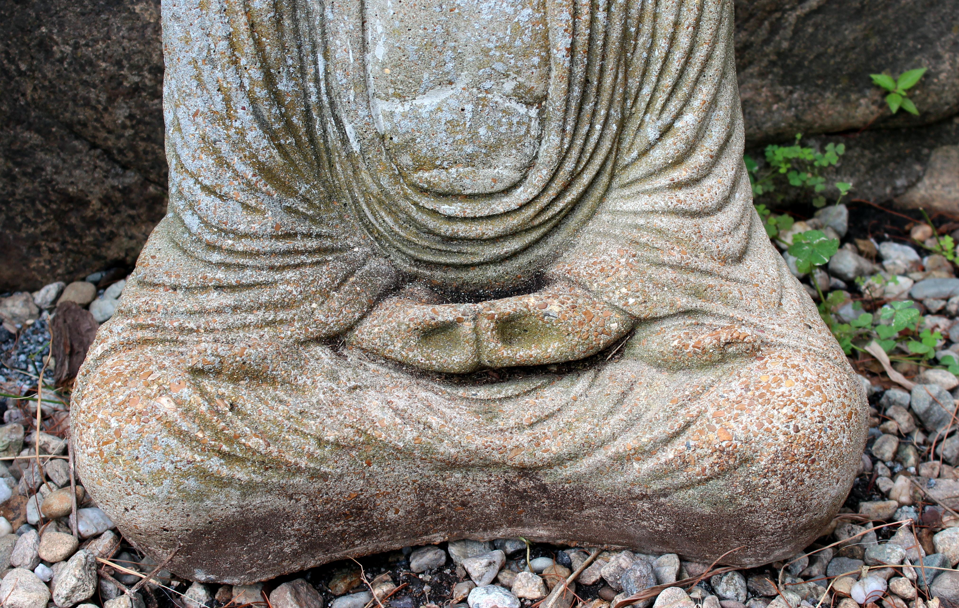 Qing Old Vintage Buddha Cement Chinese Art Figure Sculpture Zen Meditation Garden
