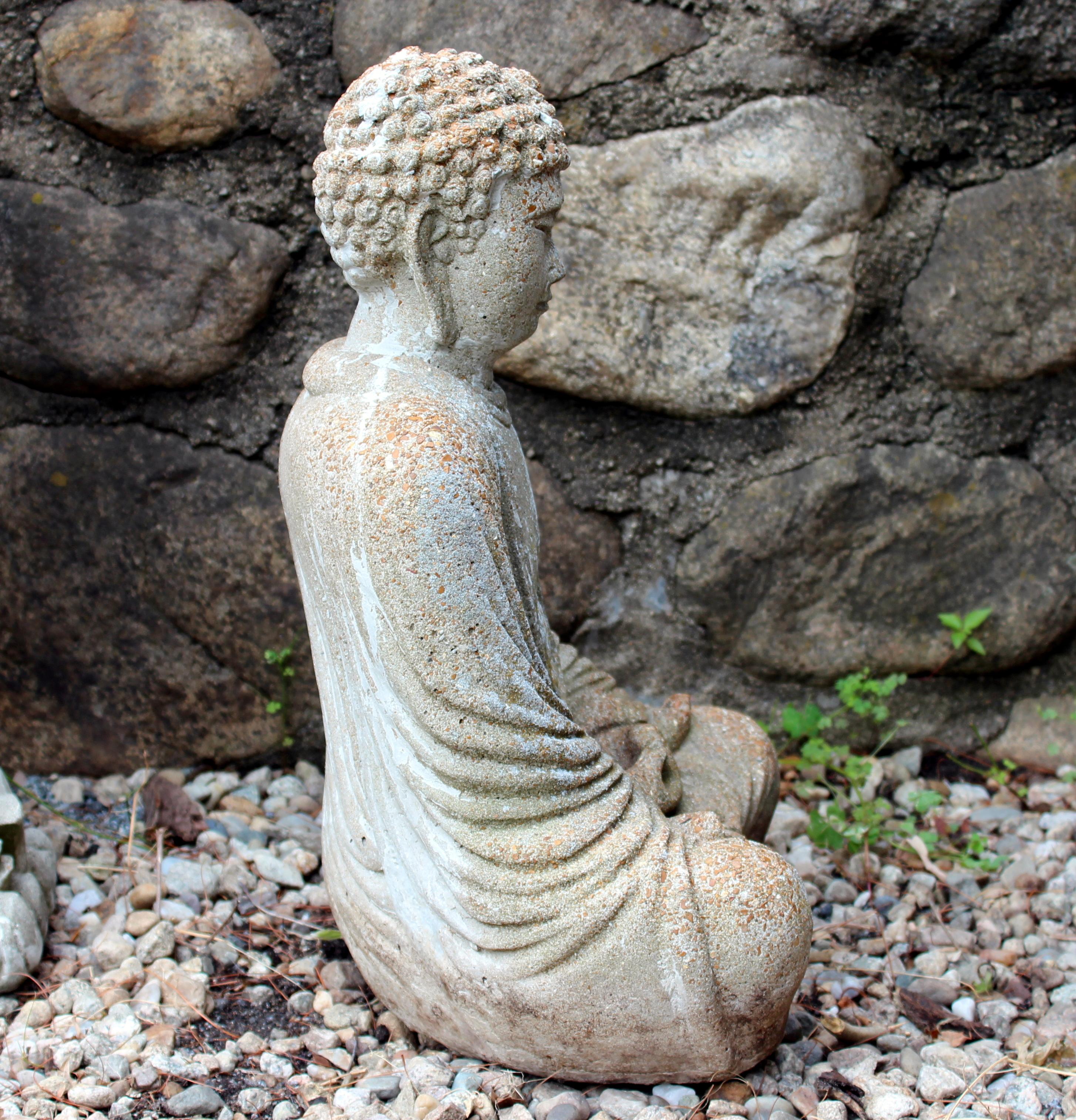 20th Century Old Vintage Buddha Cement Chinese Art Figure Sculpture Zen Meditation Garden