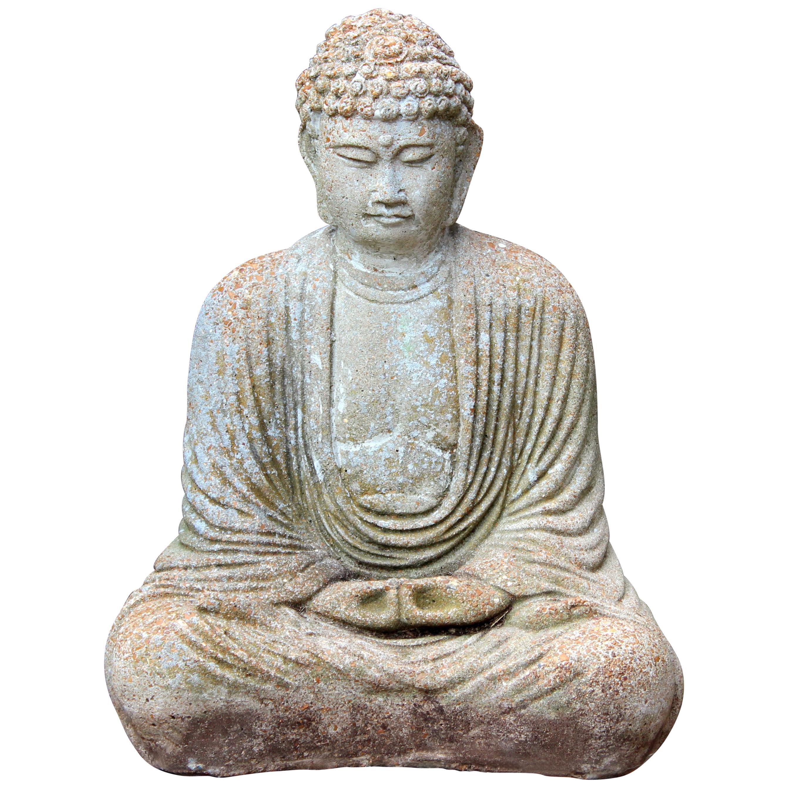 Old Vintage Buddha Cement Chinese Art Figure Sculpture Zen Meditation Garden