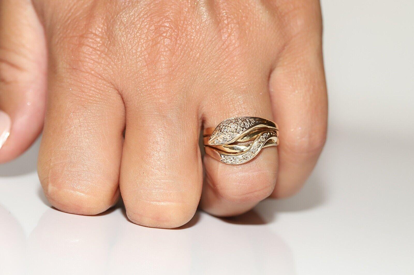 Retro Old Vintage Circa 1970s 14k Gold Natural Diamond Decorated Snake Ring  For Sale