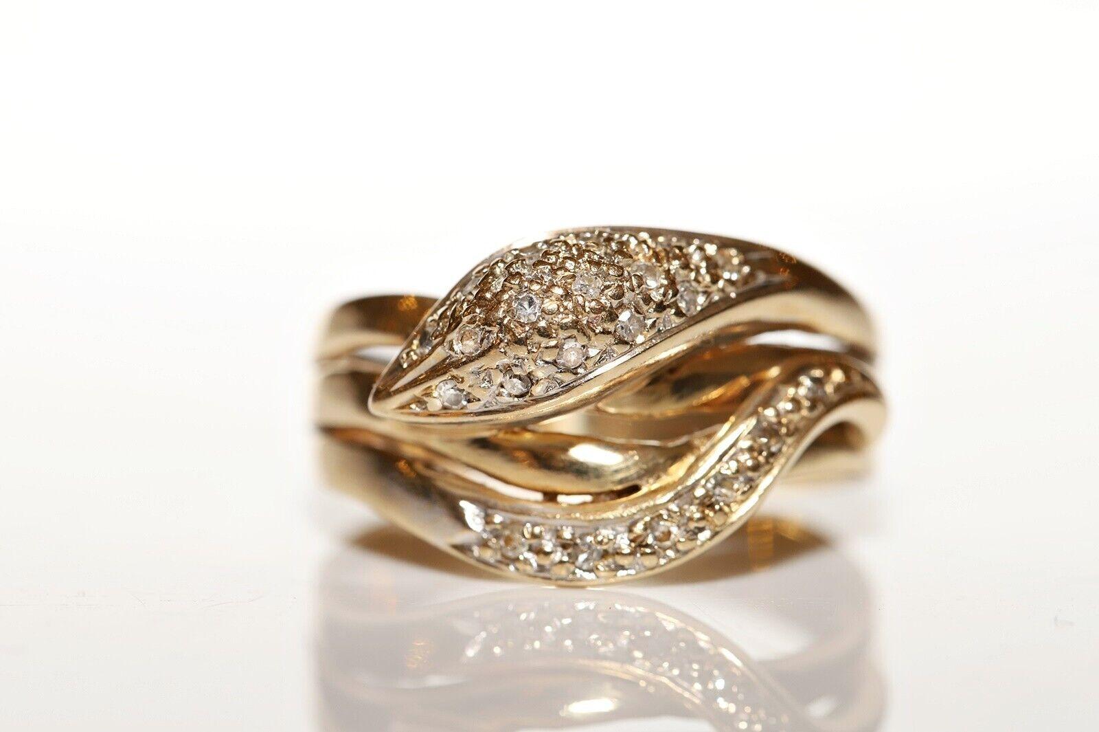 Old Vintage Circa 1970s 14k Gold Natural Diamond Decorated Snake Ring  In Good Condition For Sale In Fatih/İstanbul, 34