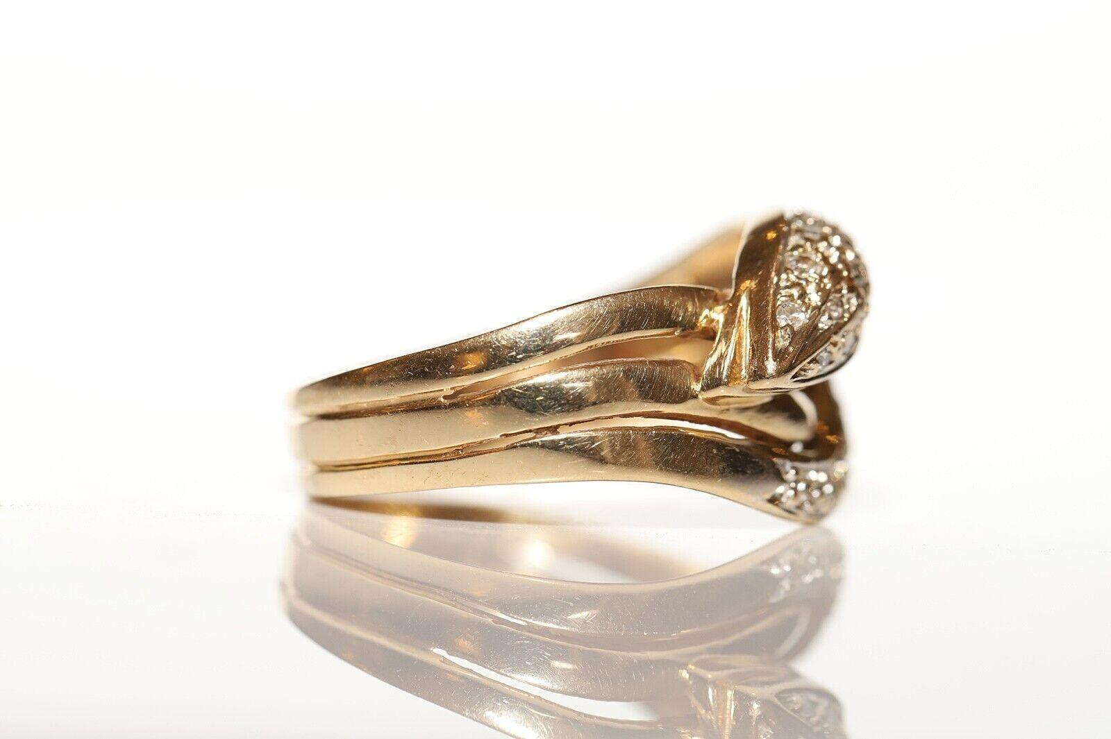 Women's or Men's Old Vintage Circa 1970s 14k Gold Natural Diamond Decorated Snake Ring  For Sale