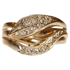 Old Vintage Circa 1970s 14k Gold Natural Diamond Decorated Snake Ring (bague serpent en or naturel ornée de diamants) 