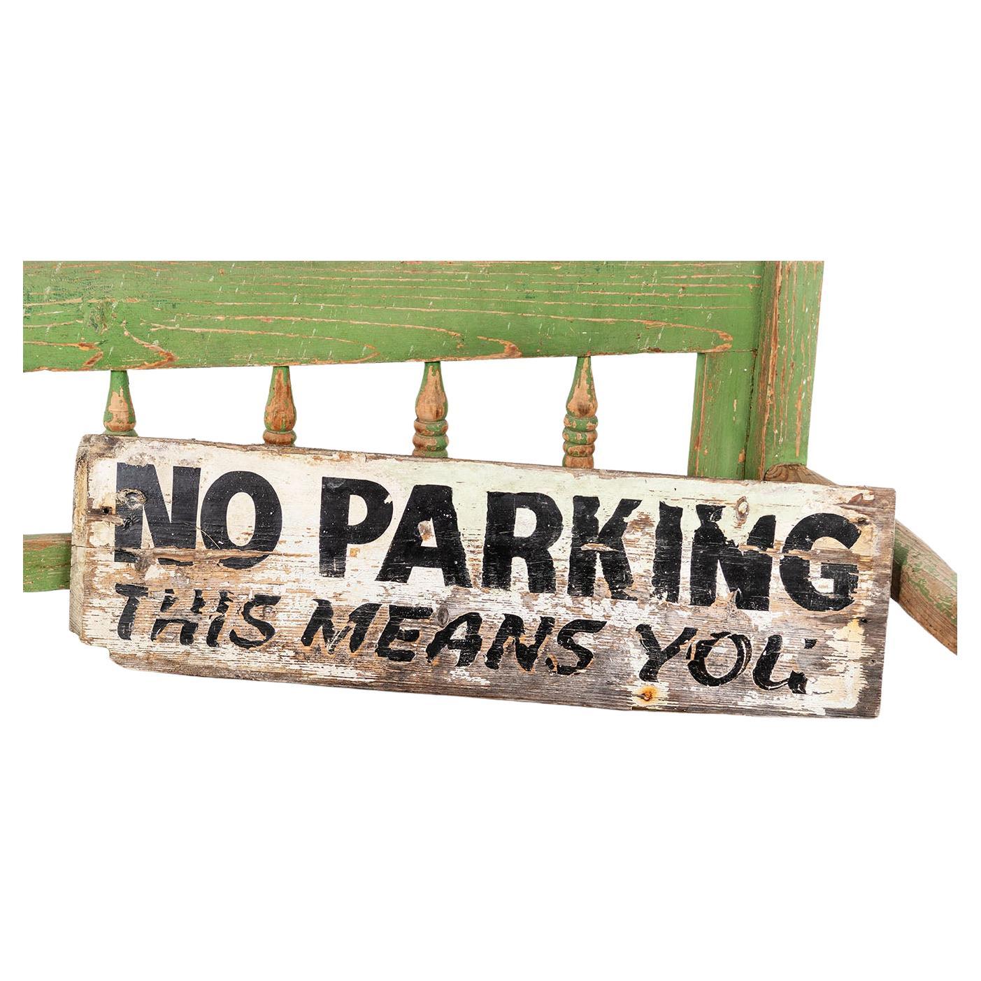 Old Vintage Fun Wooden Hand Painted Sign 'No Parking' Decorative Wall Shelf Art For Sale