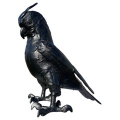 Old Vintage Japan Extraordinary Black Cast Cockatoo Parrot