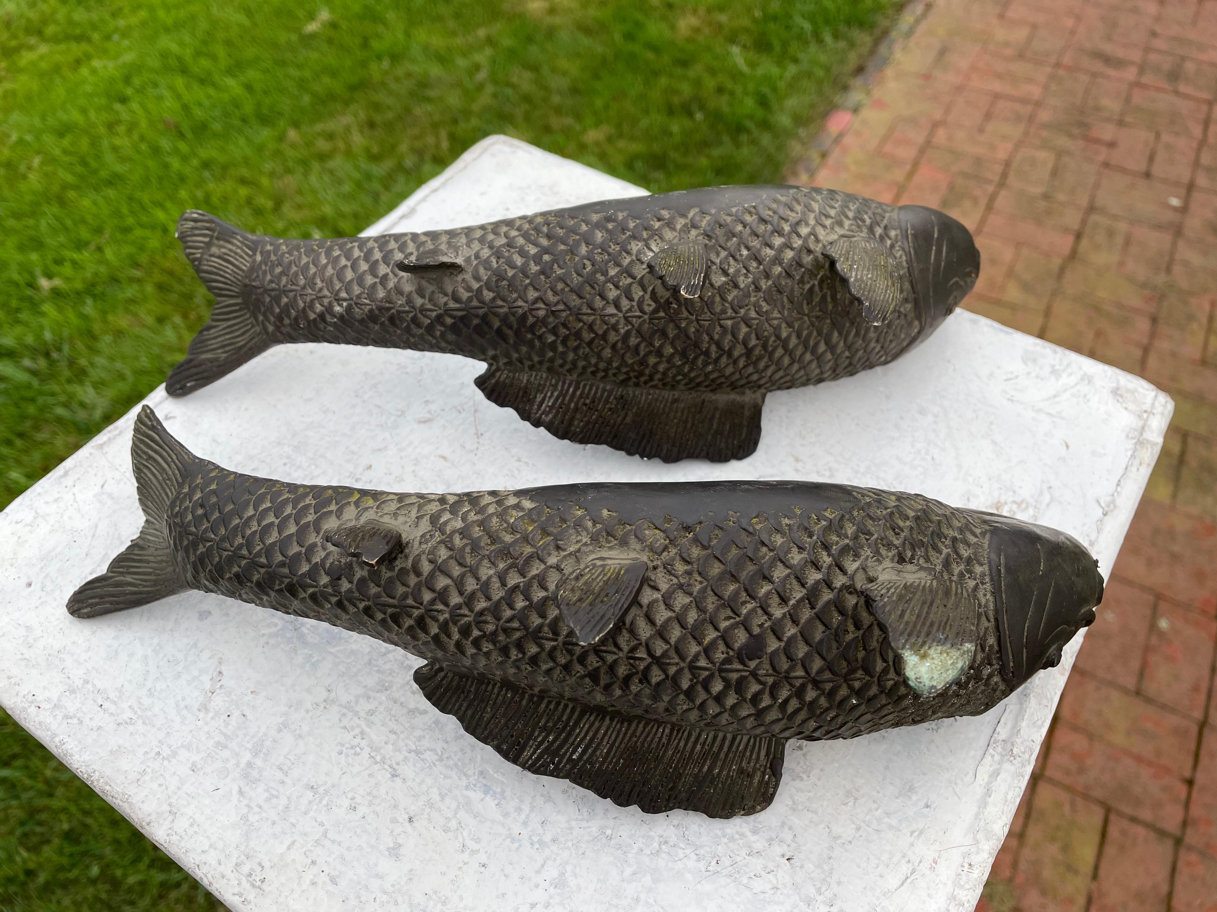Old Vintage Japanese Pair Large Bronze Koi Fish Fortune and Prosperity 4