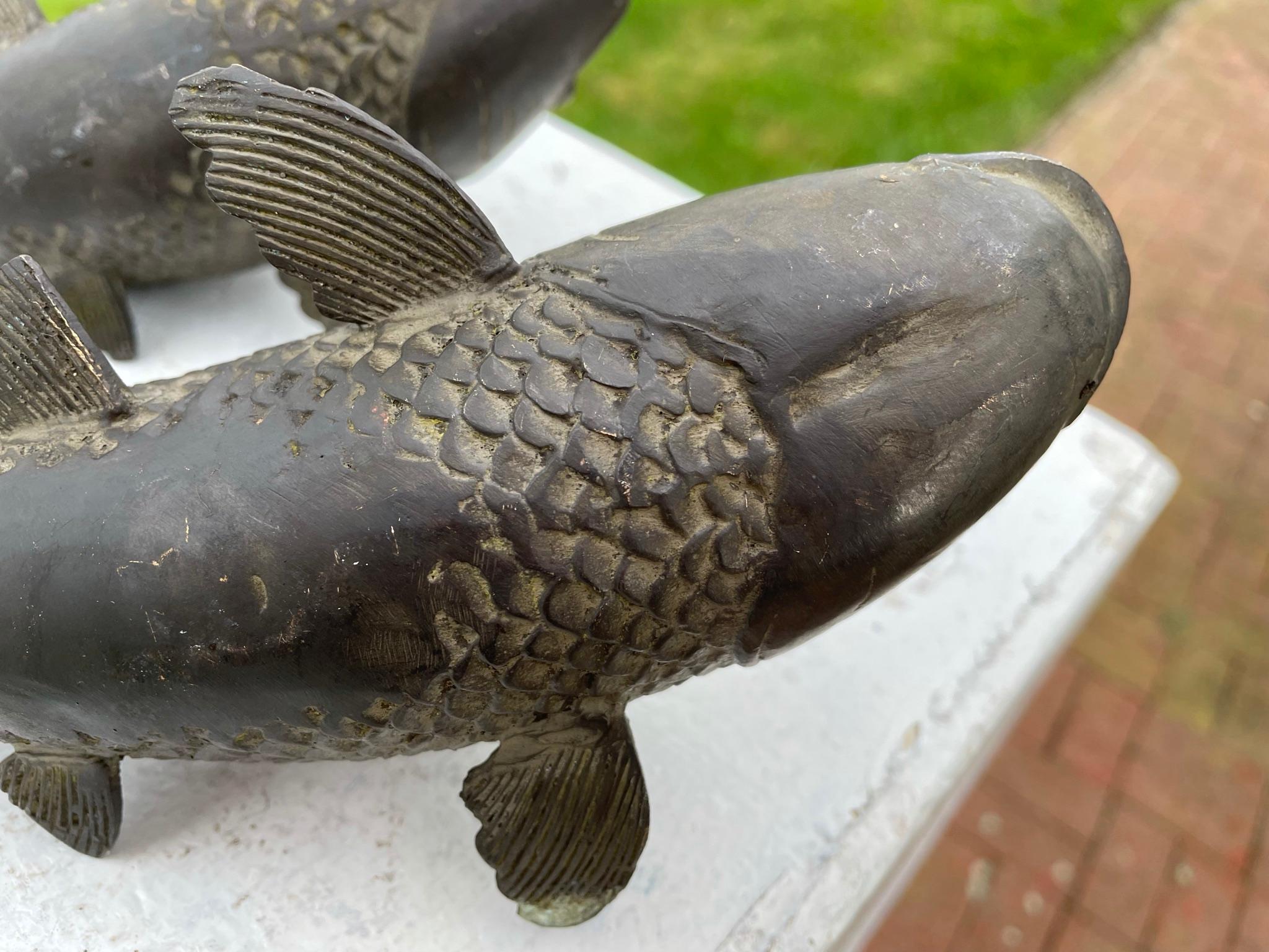 Old Vintage Japanese Pair Large Bronze Koi Fish Fortune and Prosperity 5