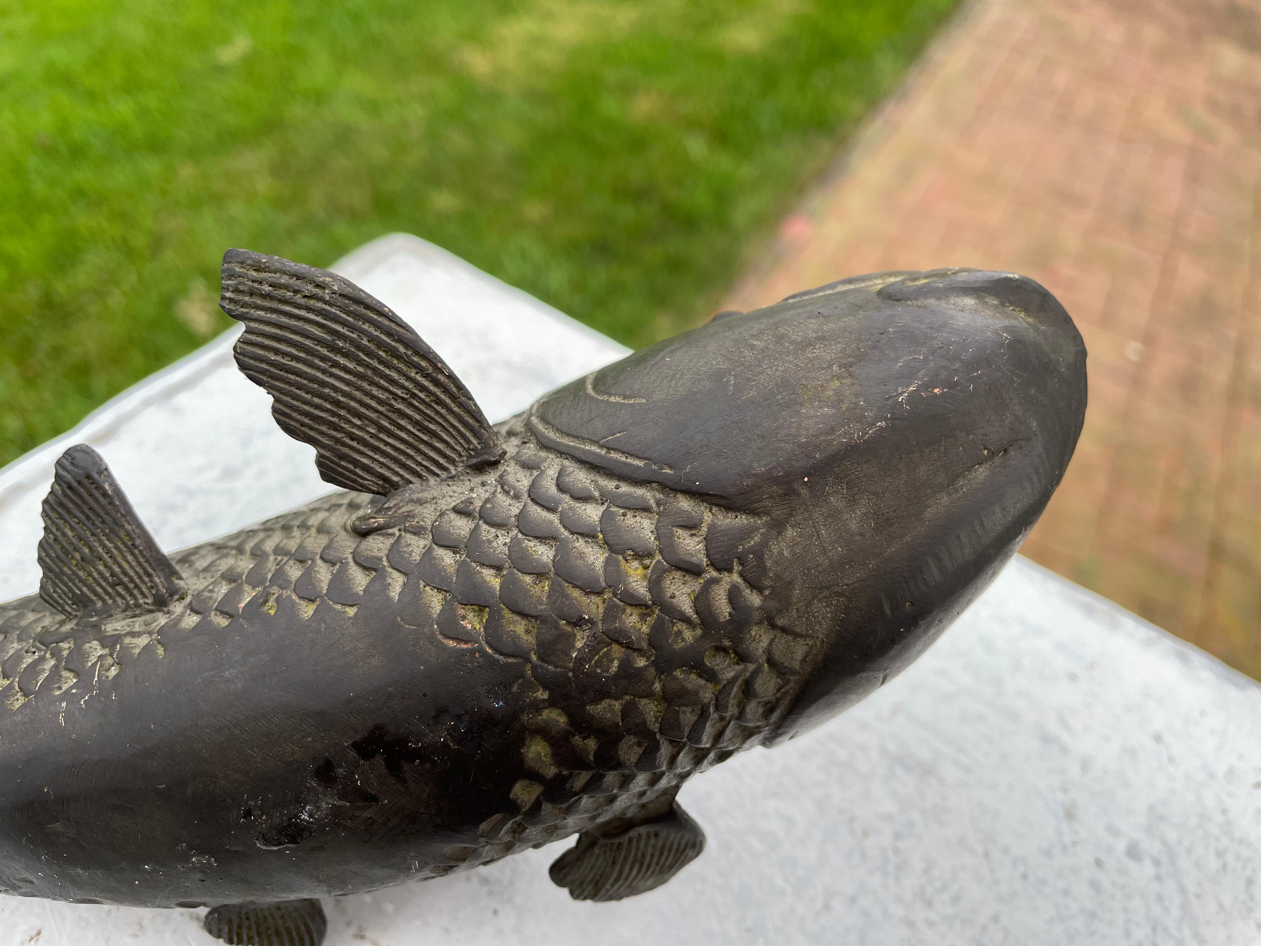 Old Vintage Japanese Pair Large Bronze Koi Fish Fortune and Prosperity 6