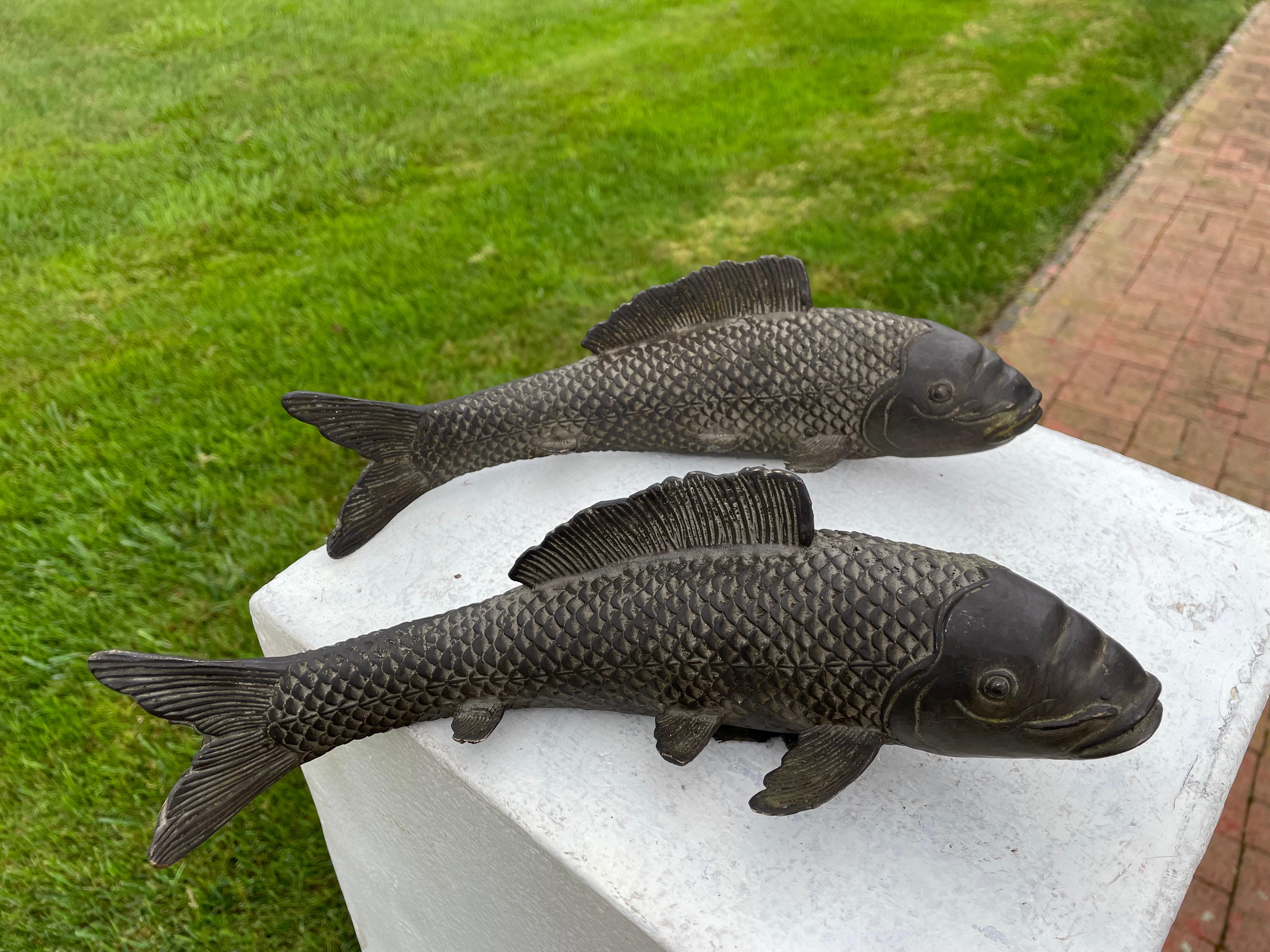 Showa Old Vintage Japanese Pair Large Bronze Koi Fish Fortune and Prosperity