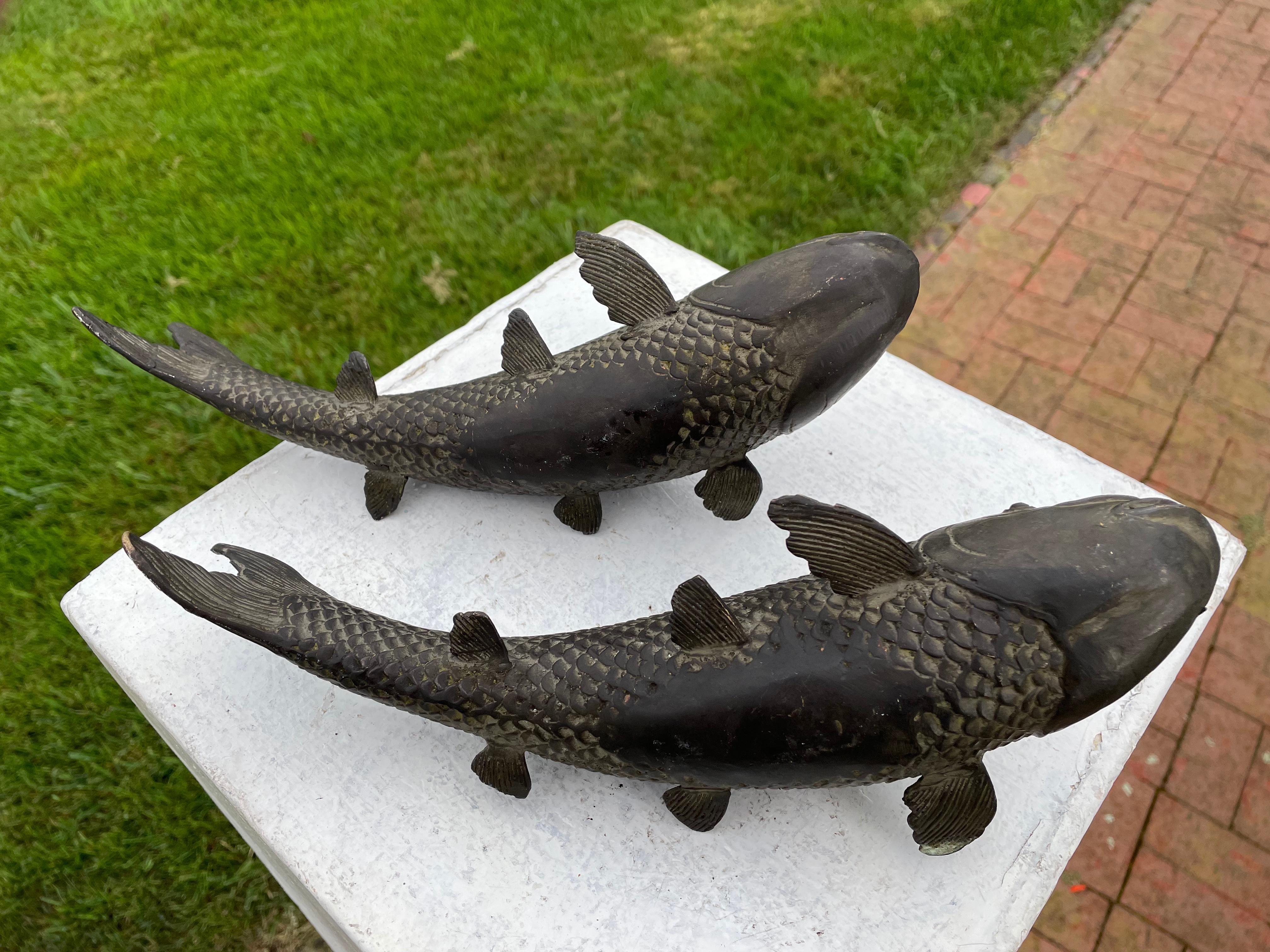 Old Vintage Japanese Pair Large Bronze Koi Fish Fortune and Prosperity 3