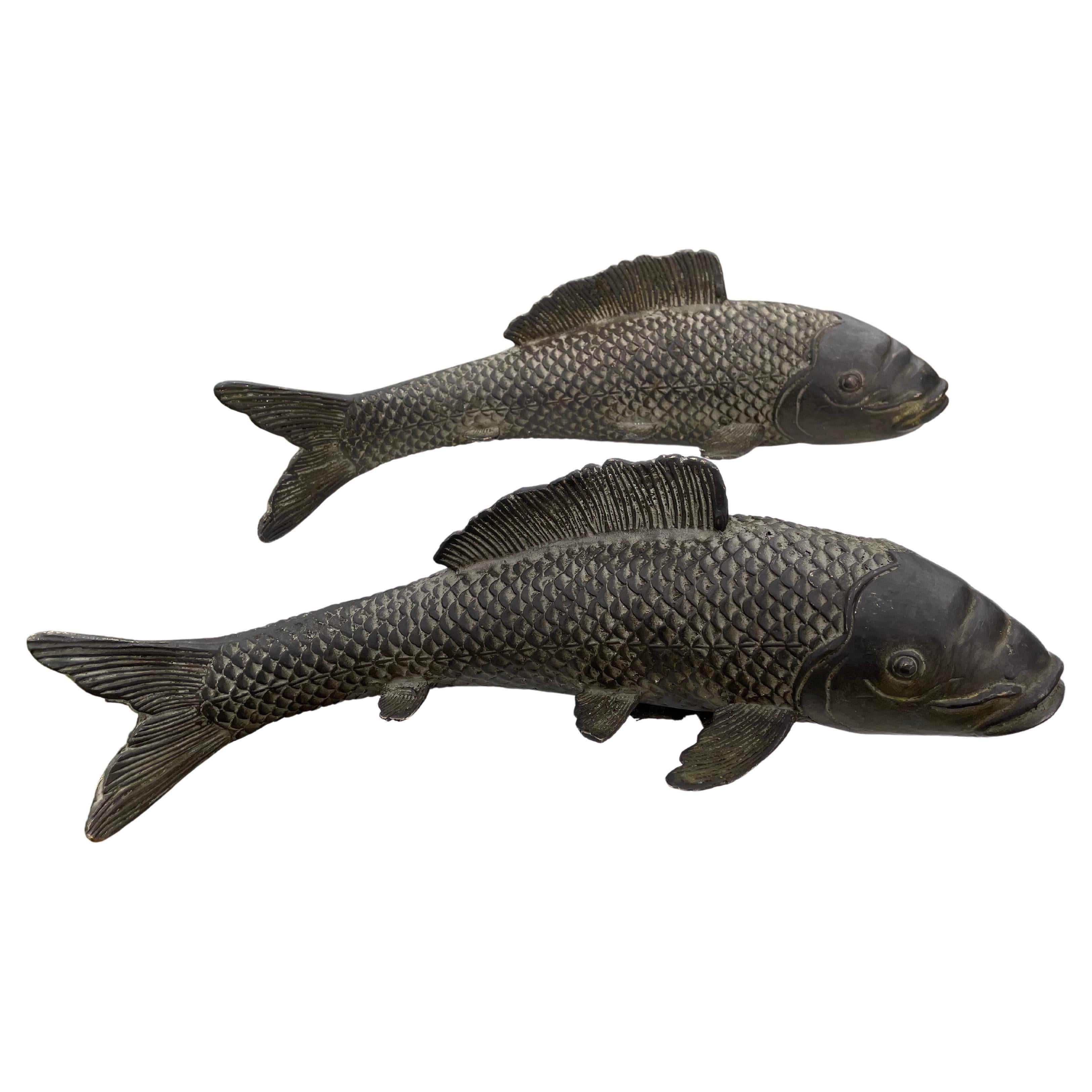 Old Vintage Japanese Pair Large Bronze Koi Fish Fortune and Prosperity
