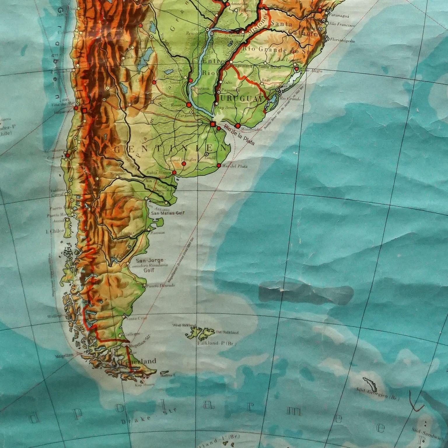 Allemand Affiche murale d'un ancien tableau vintage avec une carte du sud de l'Amérique en vente