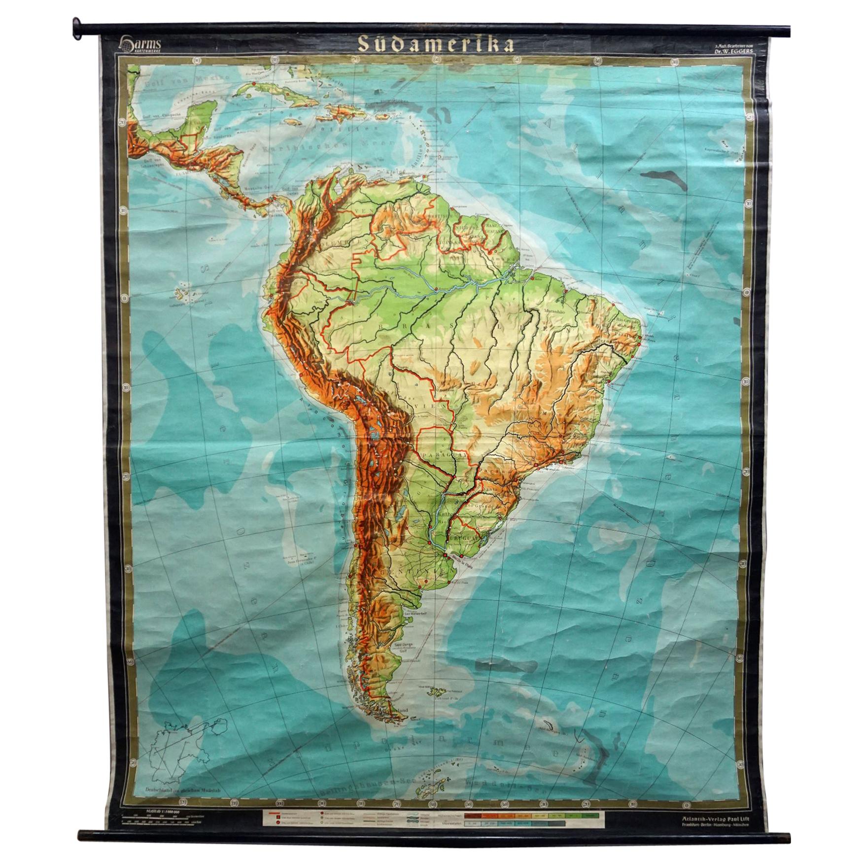 Old Vintage Look Pull Down Map Wall Chart Poster South America