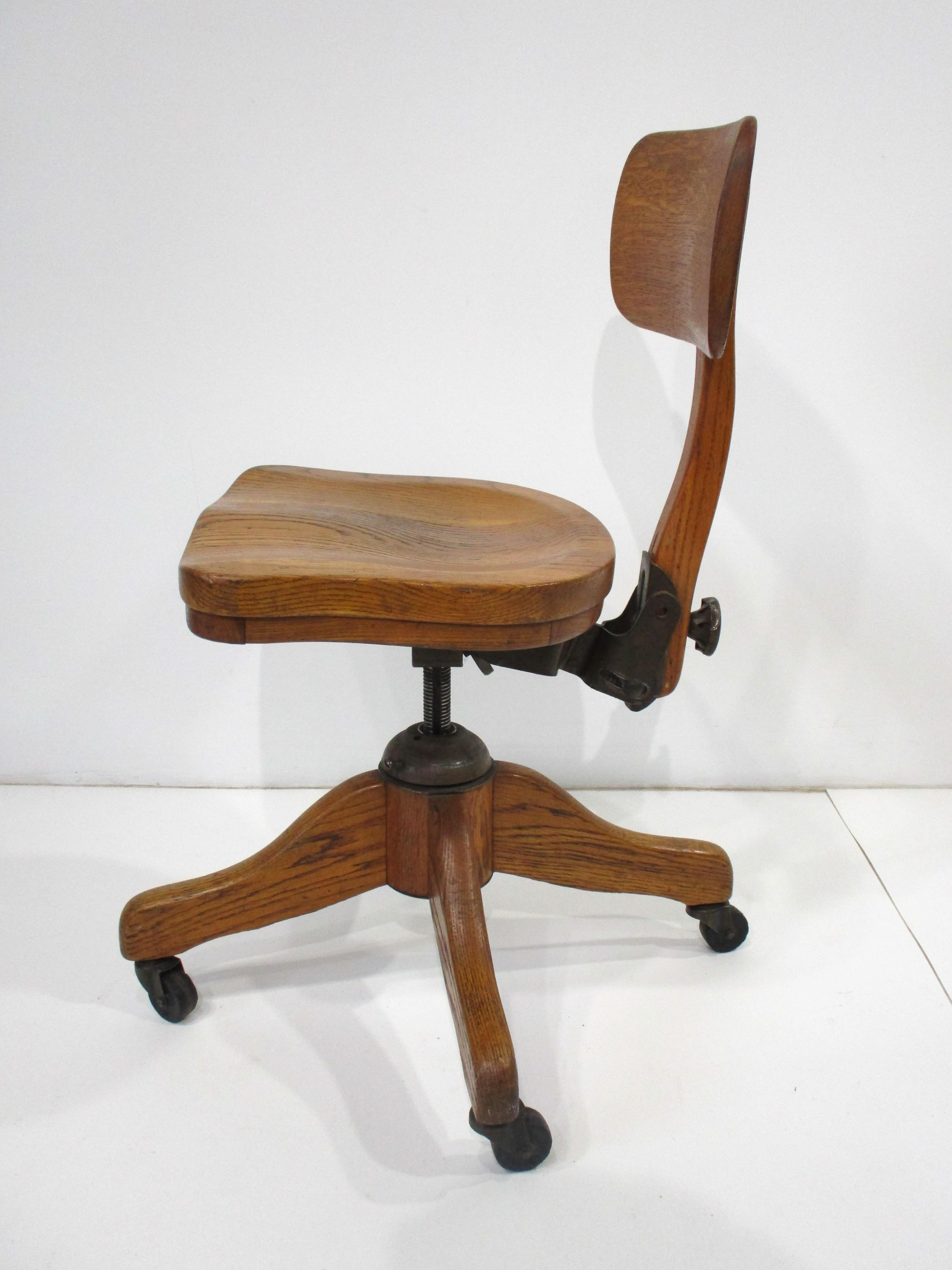 Industrial Old Vintage Oak Wood Desk Chair For Sale