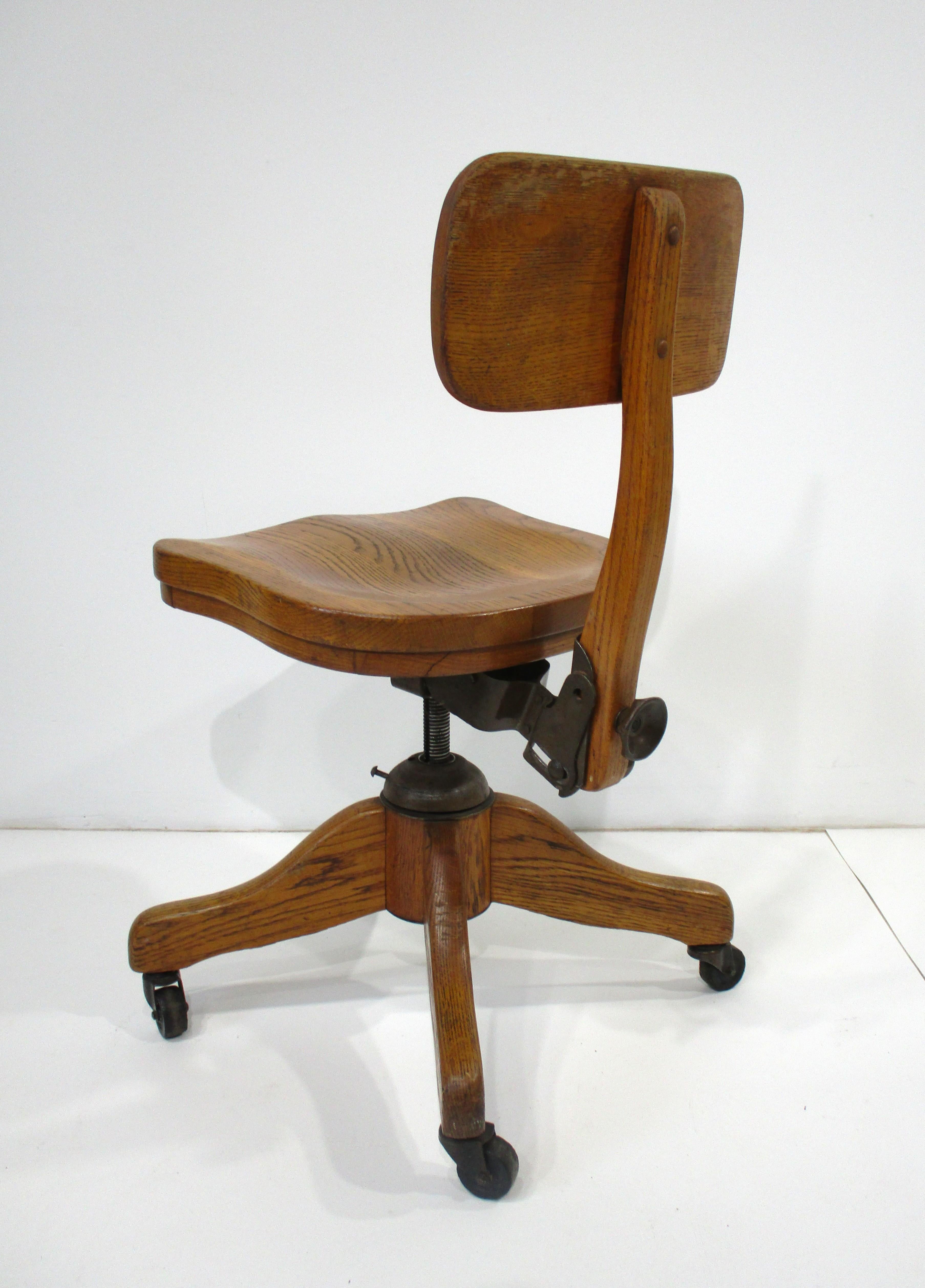 American Old Vintage Oak Wood Desk Chair For Sale
