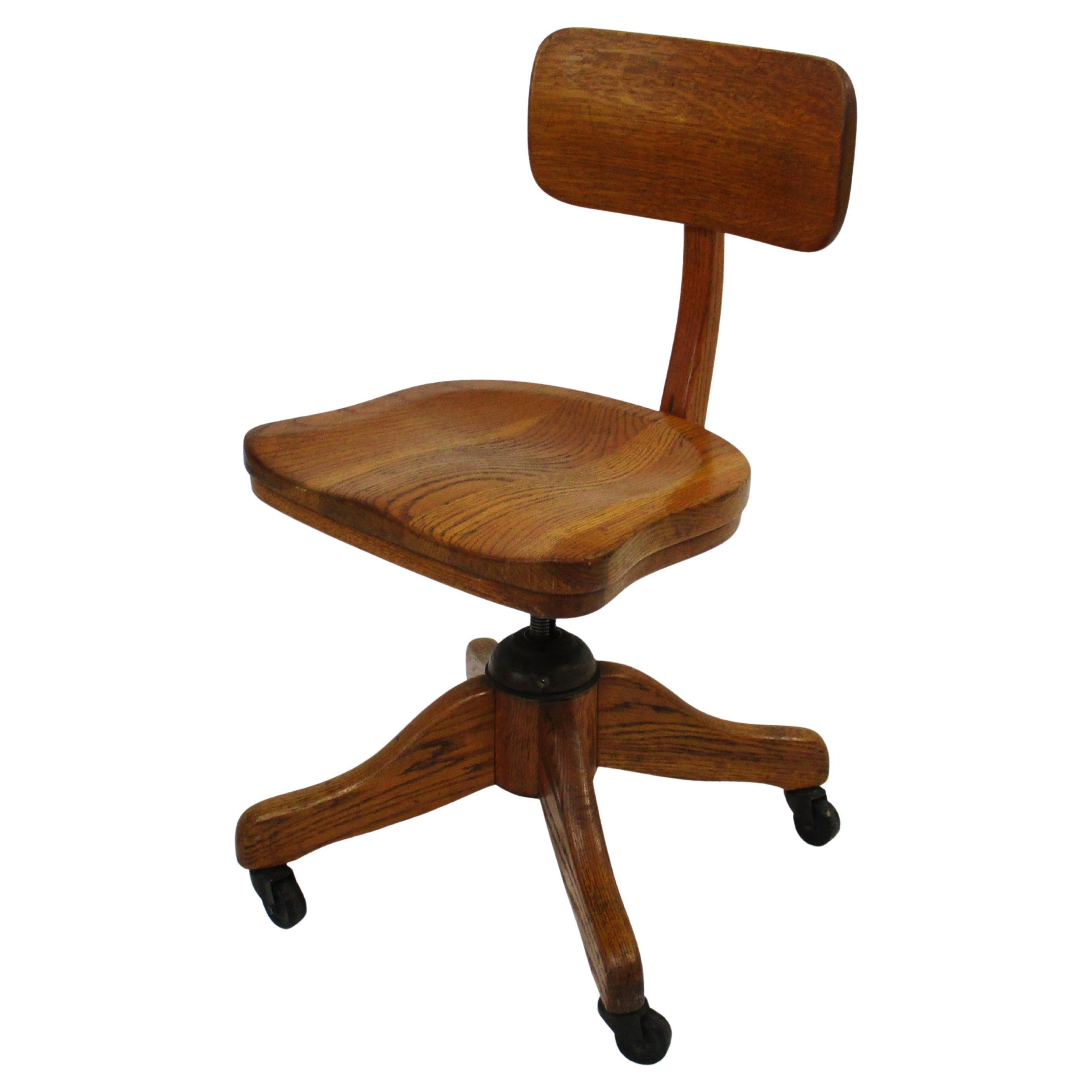 Old Vintage Oak Wood Desk Chair For Sale