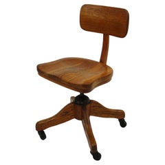Old Vintage Oak Wood Desk Chair