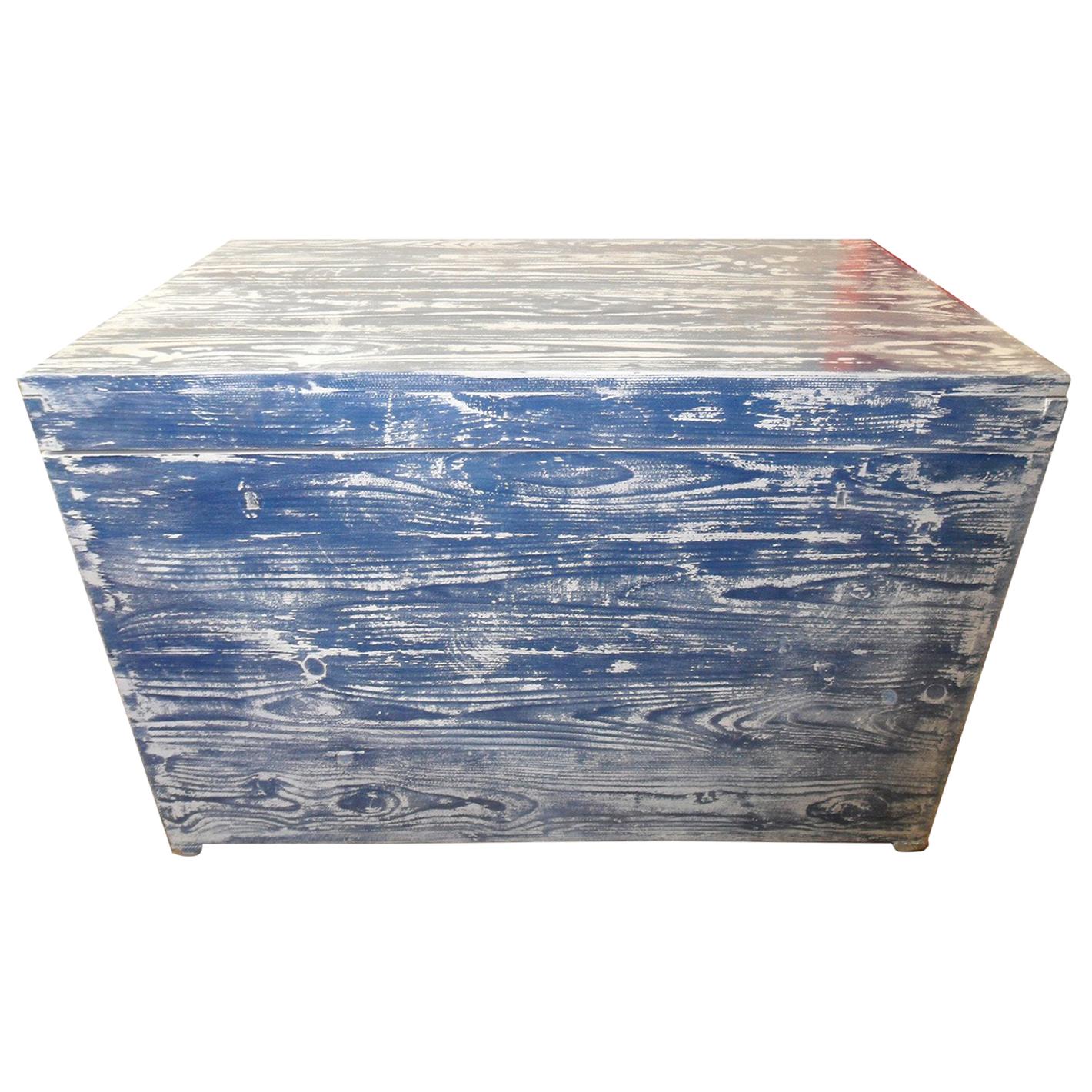 Old Vintage Painted Blue White Chest For Sale