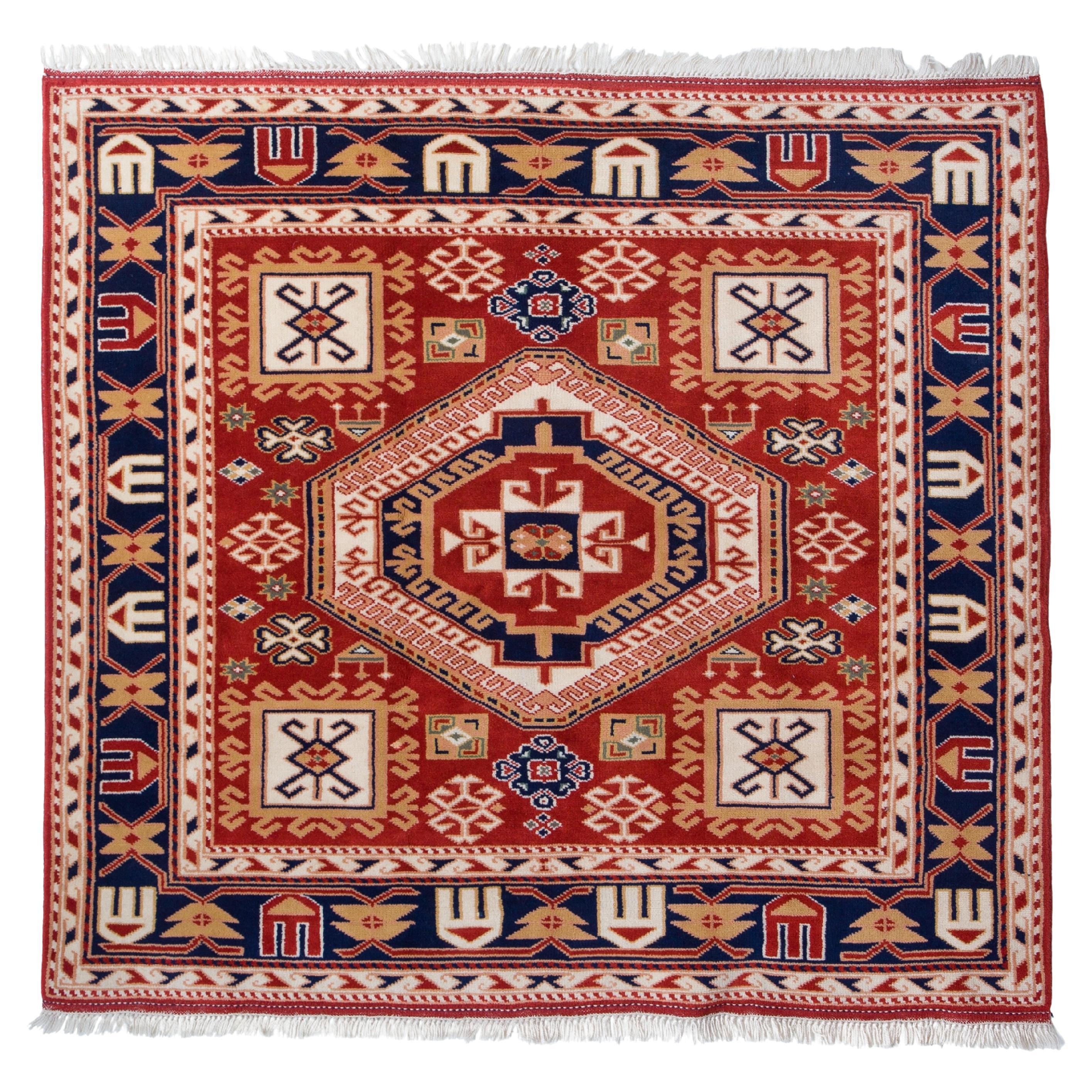 Old Vintage Yuruk Nomadic Rug, Handwoven Yoruk Nomad Turkish Square Carpet