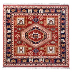 Old Vintage Yuruk Nomadic Rug, Handwoven Yoruk Nomad Turkish Square Carpet