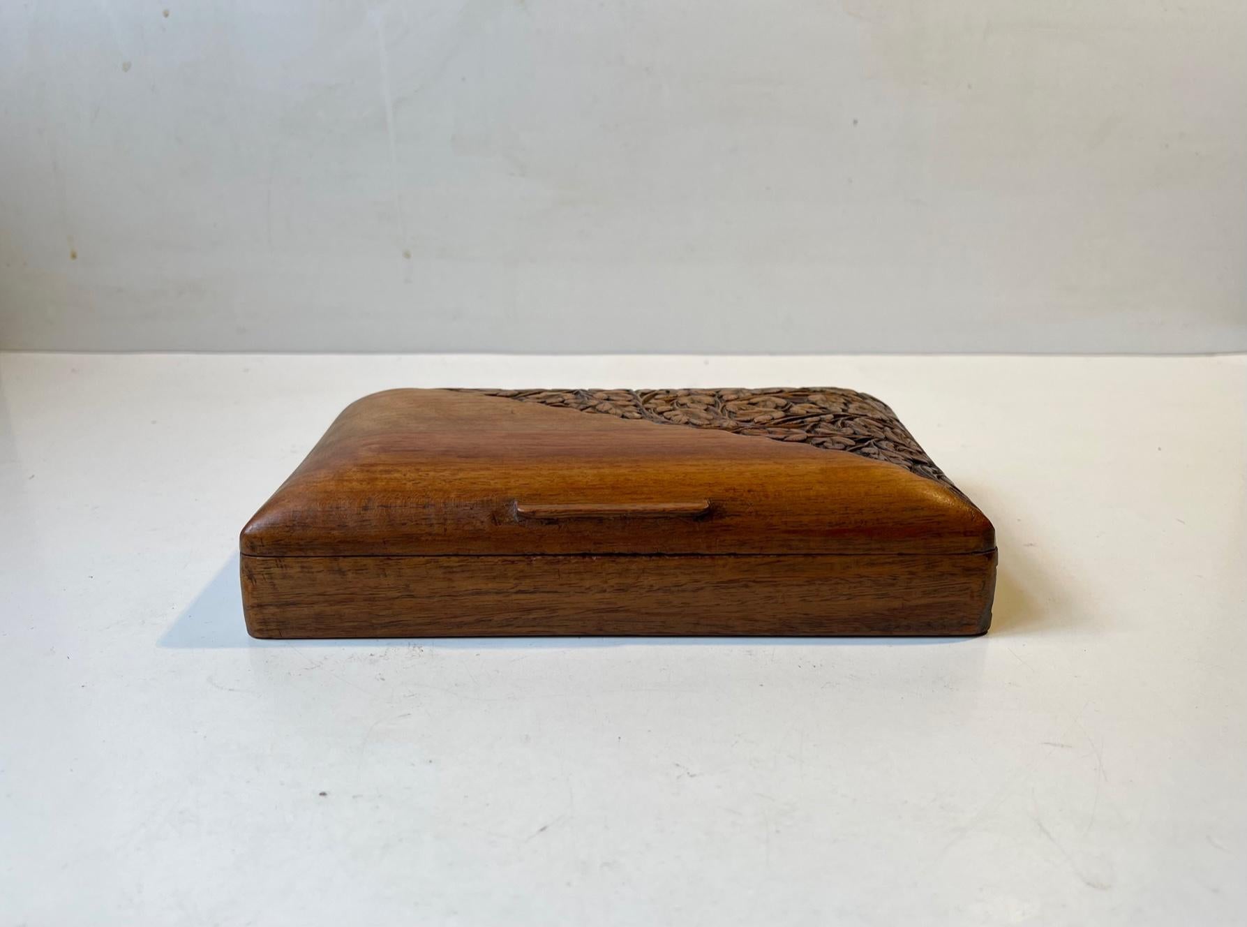 Scandinavian Old Volk Art Box in Hand Carved Oak For Sale