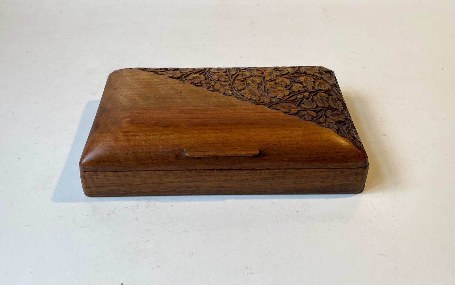 Hand-Carved Old Volk Art Box in Hand Carved Oak For Sale