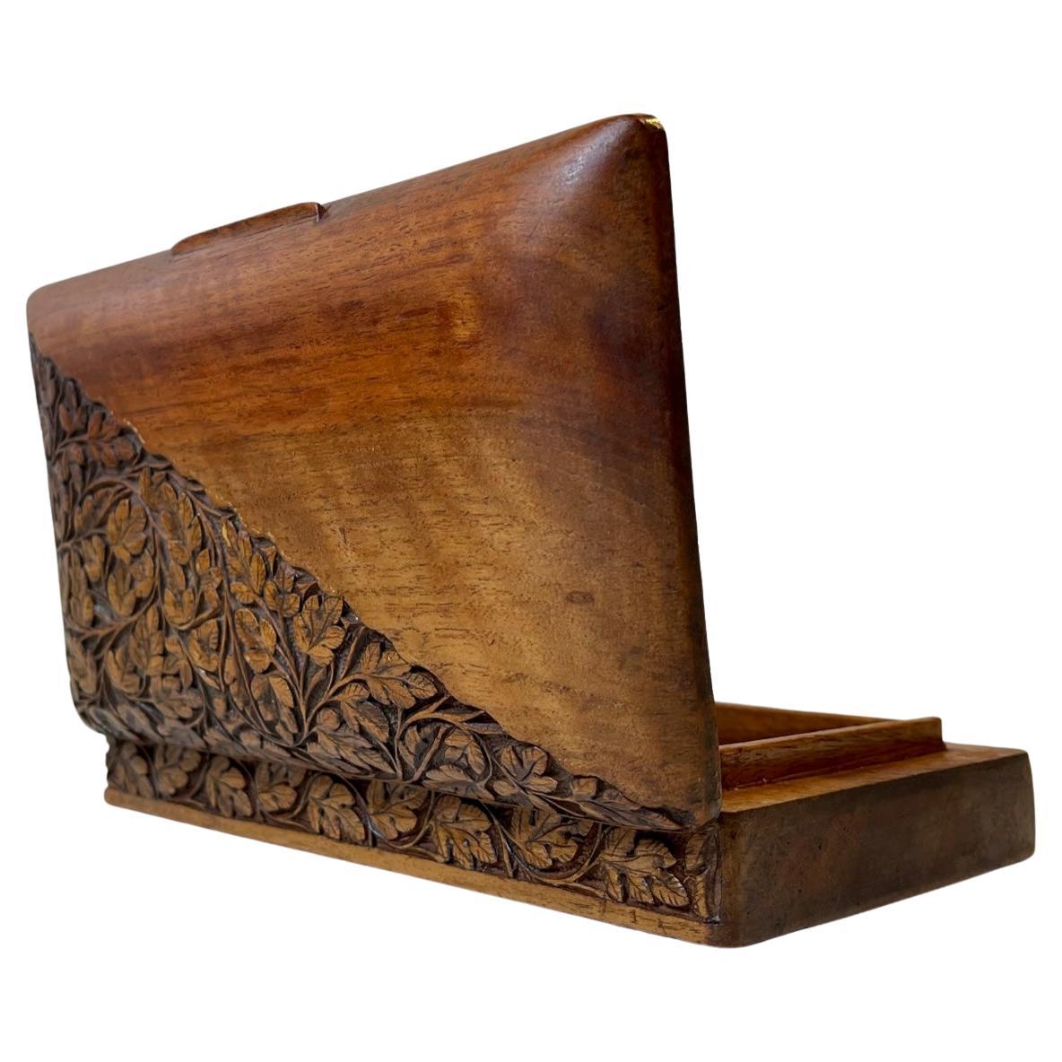 Old Volk Art Box in Hand Carved Oak For Sale