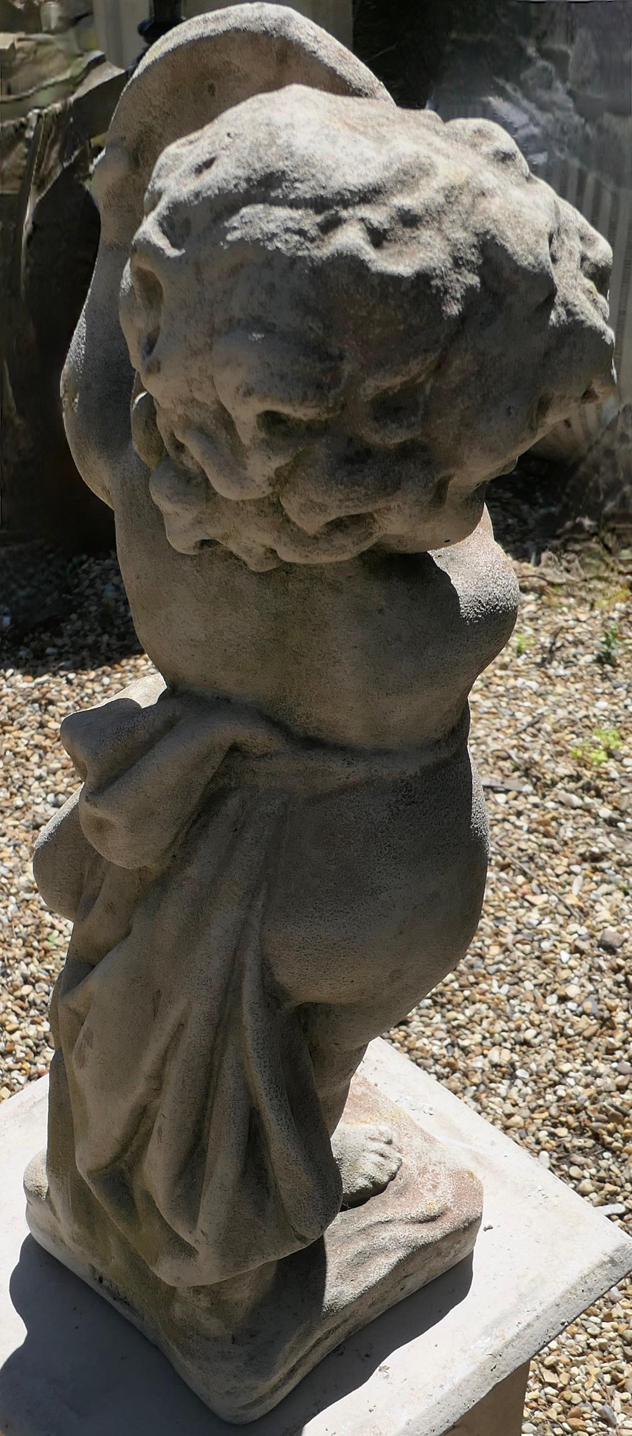 Old Weathered Statue of a Putti Playing Tambourine For Sale 1