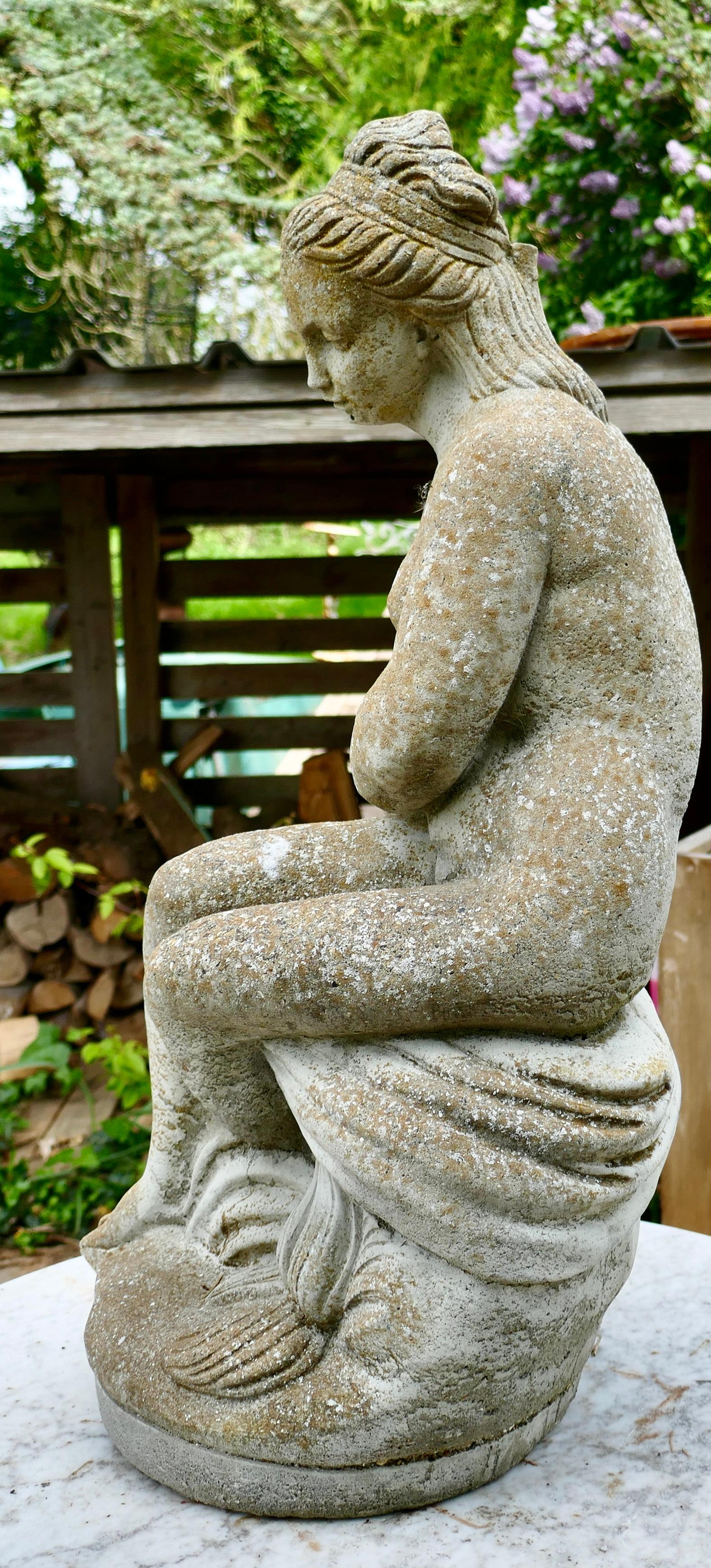 20th Century Old Weathered Statue of the Goddess Tyche Holding a Snake For Sale