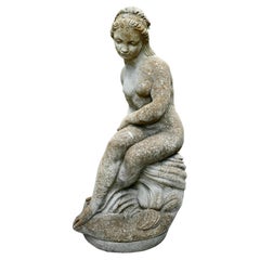 Used Old Weathered Statue of the Goddess Tyche Holding a Snake